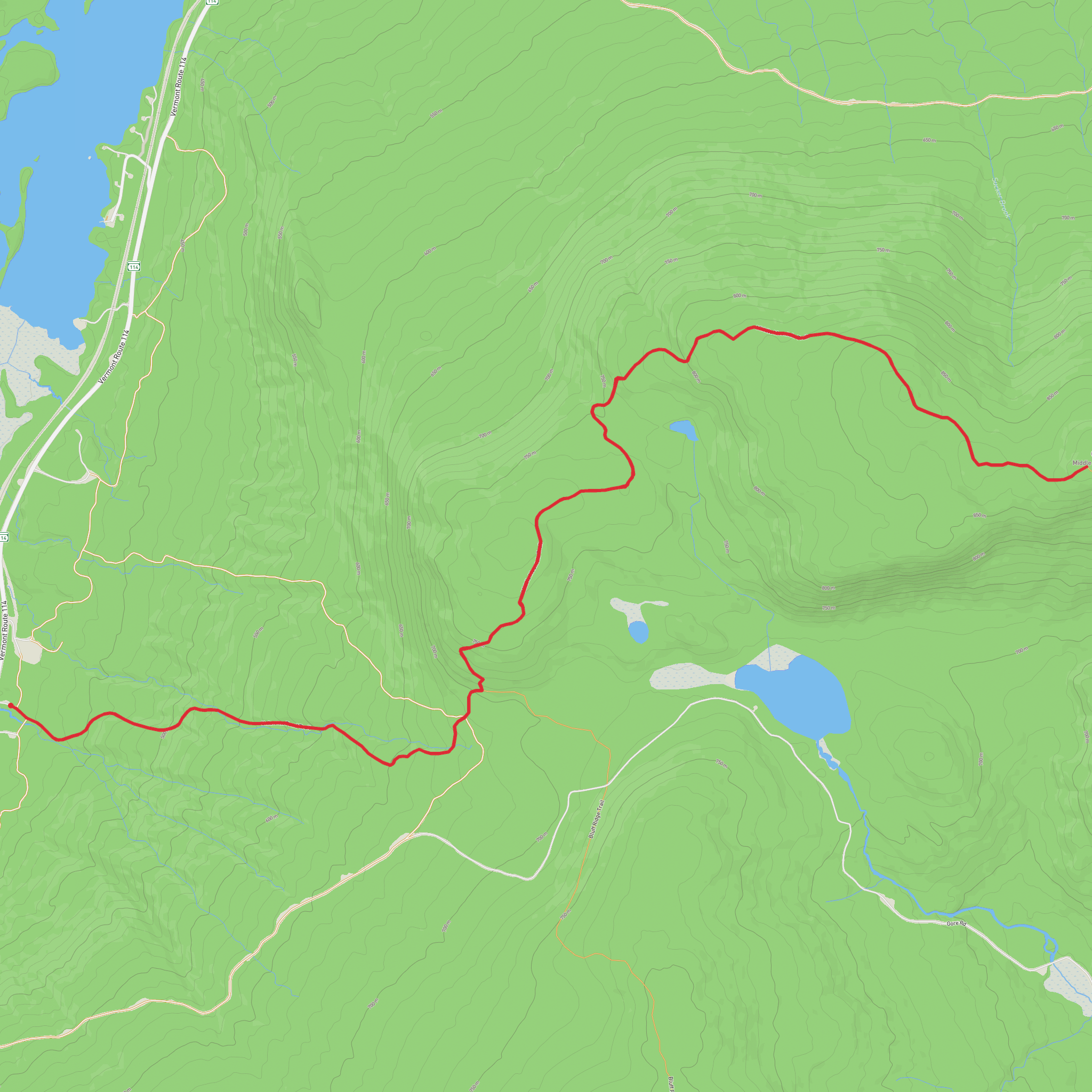Middle Mountain via Unknown Pond Trail and Middle Mountain Trail mobile static map