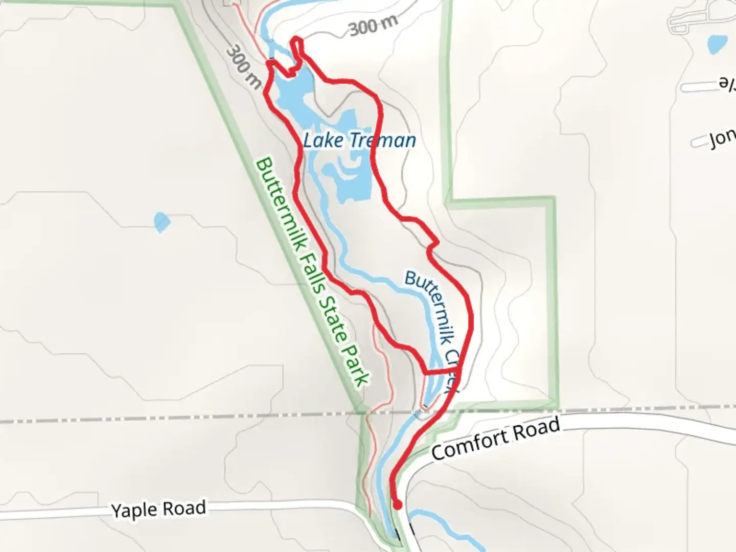 An image depicting the trail Lake Treman Loop and its surrounding area.