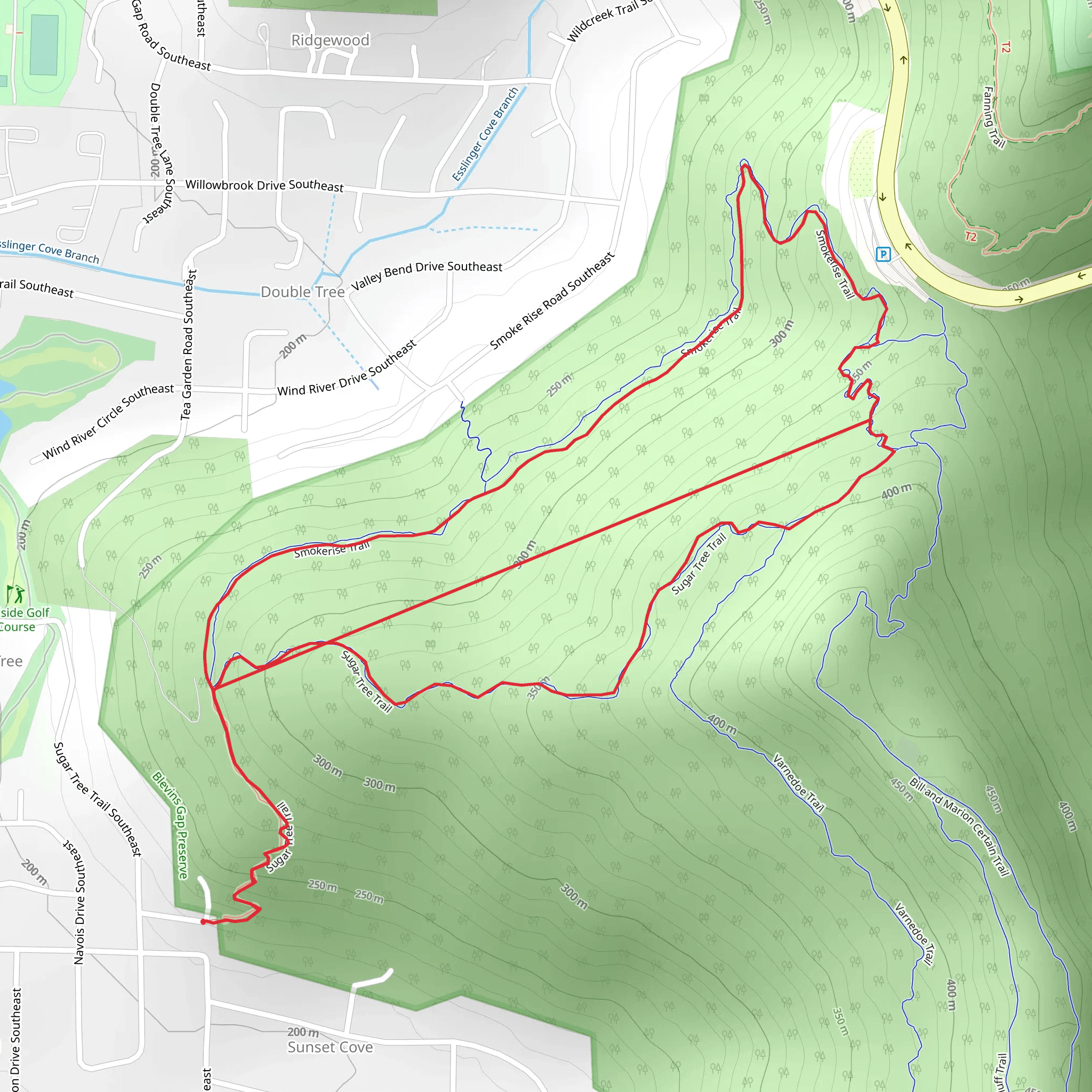 Smokerise and Sugar Tree Loop Trail mobile static map