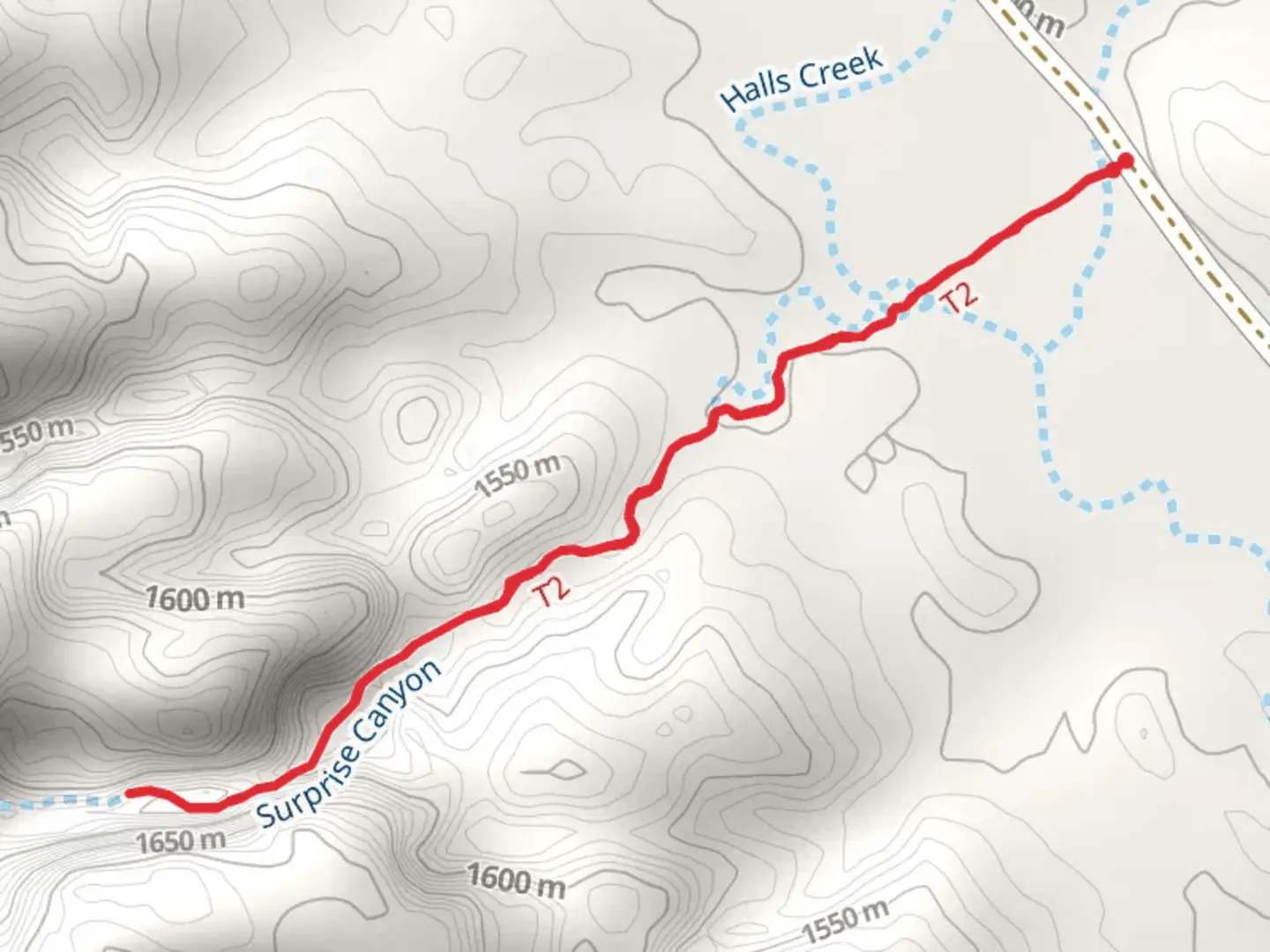 An image depicting the trail Surprise Canyon Trail and its surrounding area.