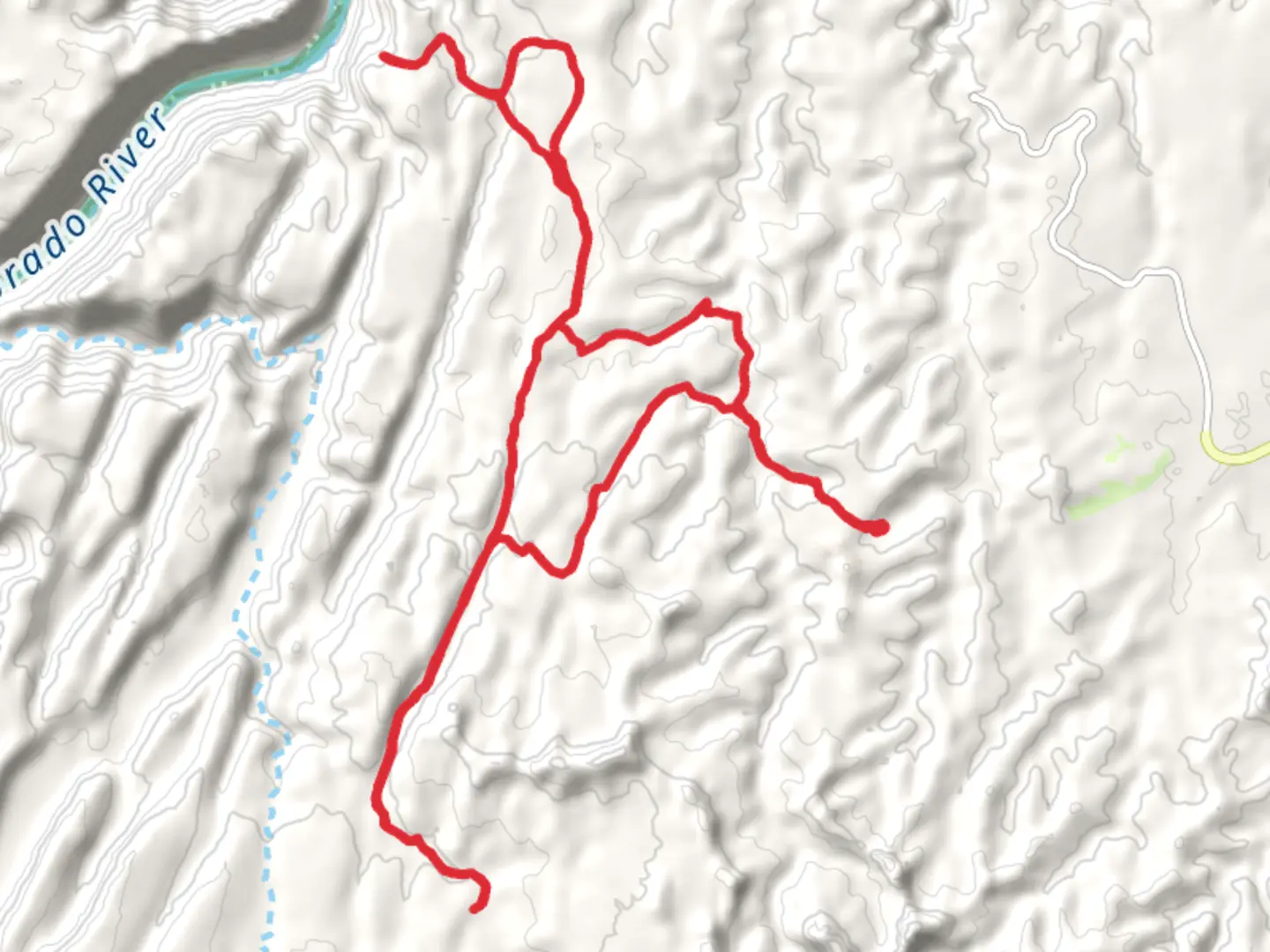 An image depicting the trail Devil's Lane, Confluence Overlook and Devils Canyon Loop and its surrounding area.