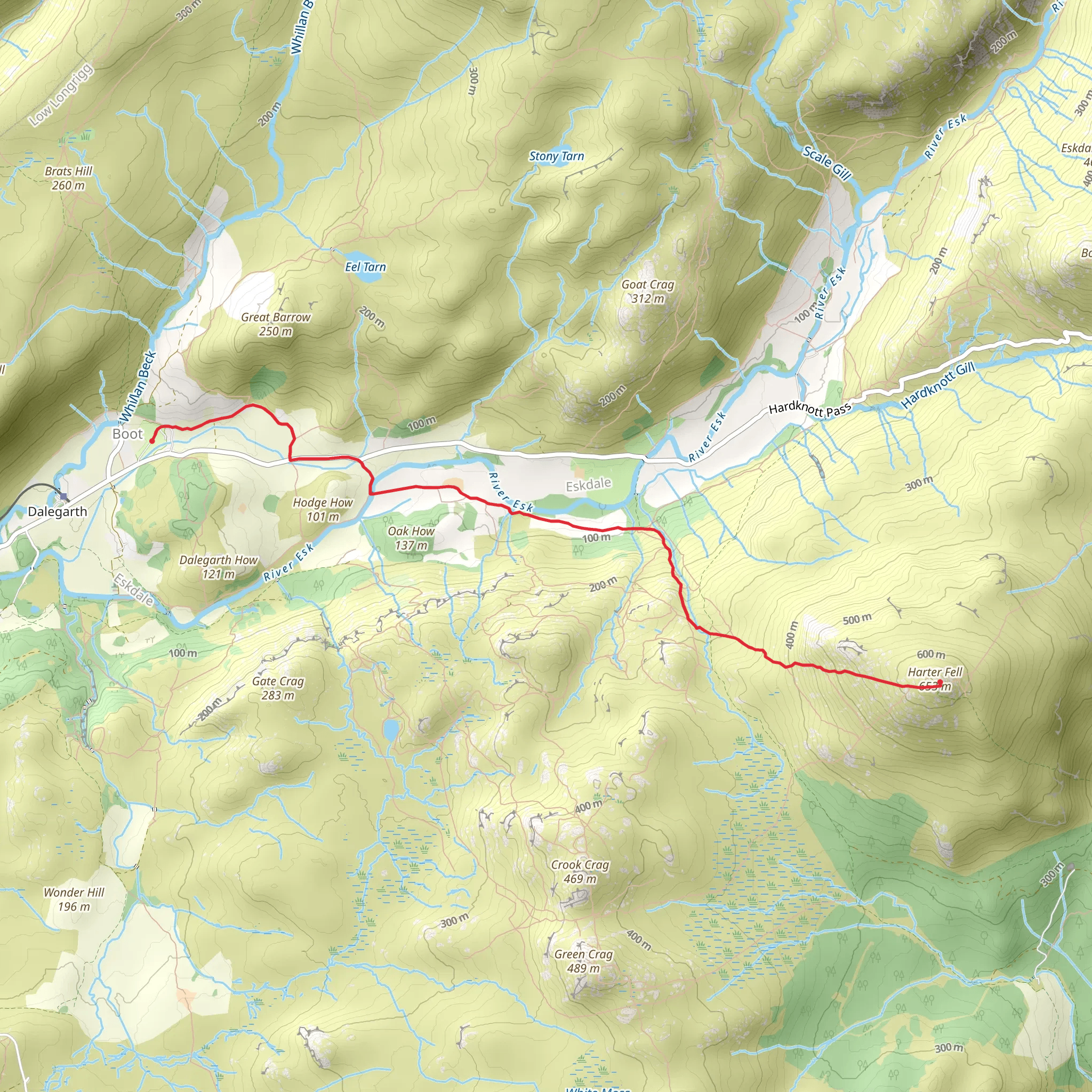 Hike from Boot to Harter Fell mobile static map
