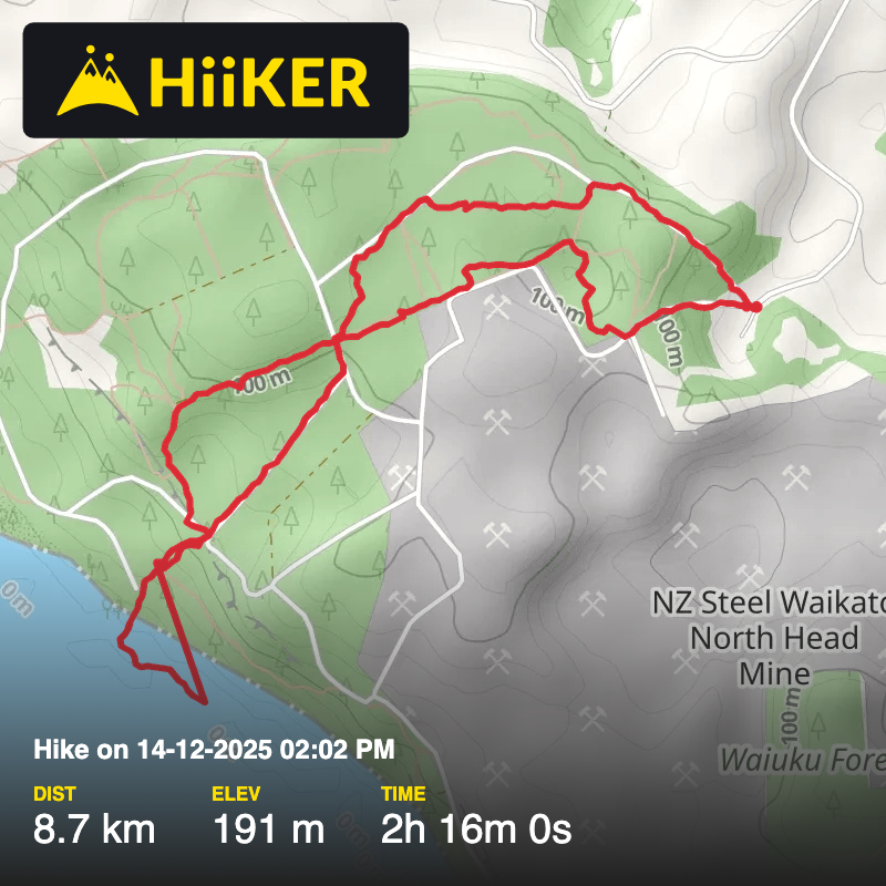 A map preview of the recording Hike on 14-12-2025 02:02 PM.