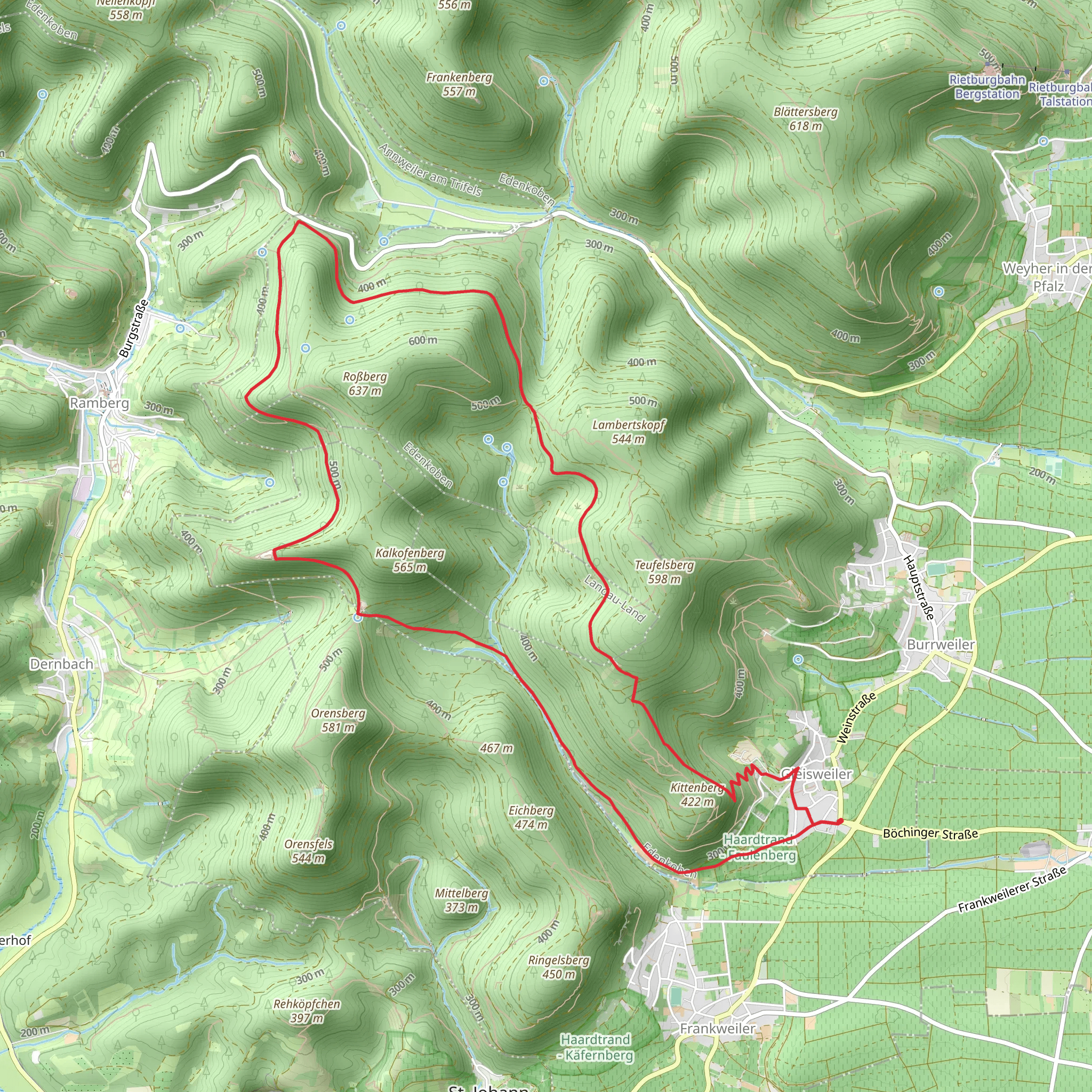 Neuscharfeneck Loop via Pfälzerwald Rot Weiber Balken mobile static map