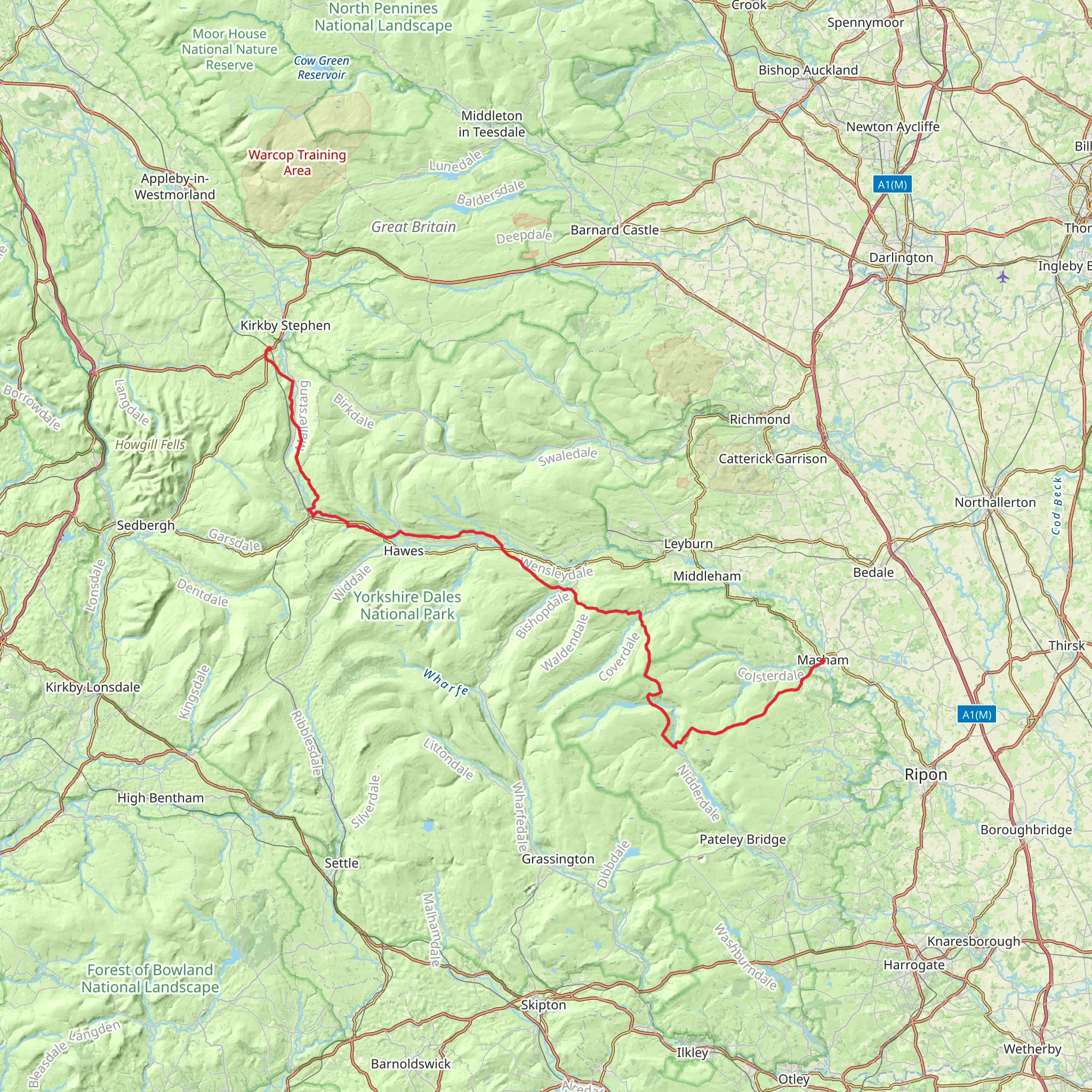 Kirkby Stephen to Masham via Six Dales Way mobile static map