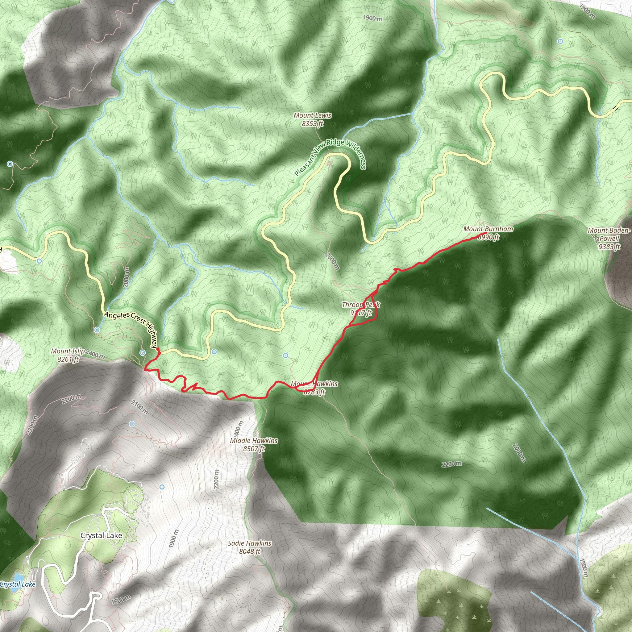 Windy Gap, Mount Hawkins and Throop Peak via PCT mobile static map