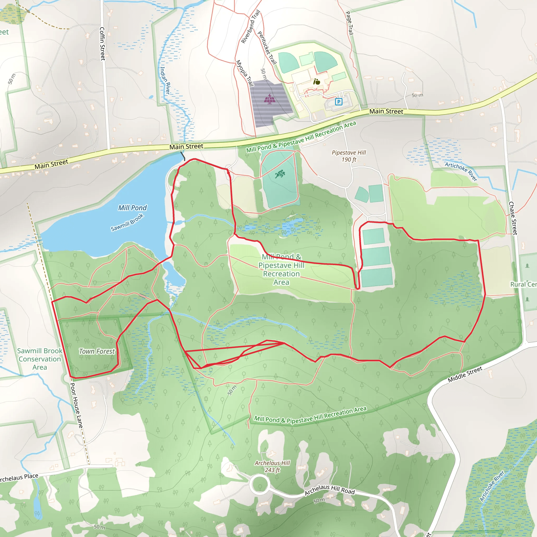 Town Forest - Mill Pond Loop Trail mobile static map