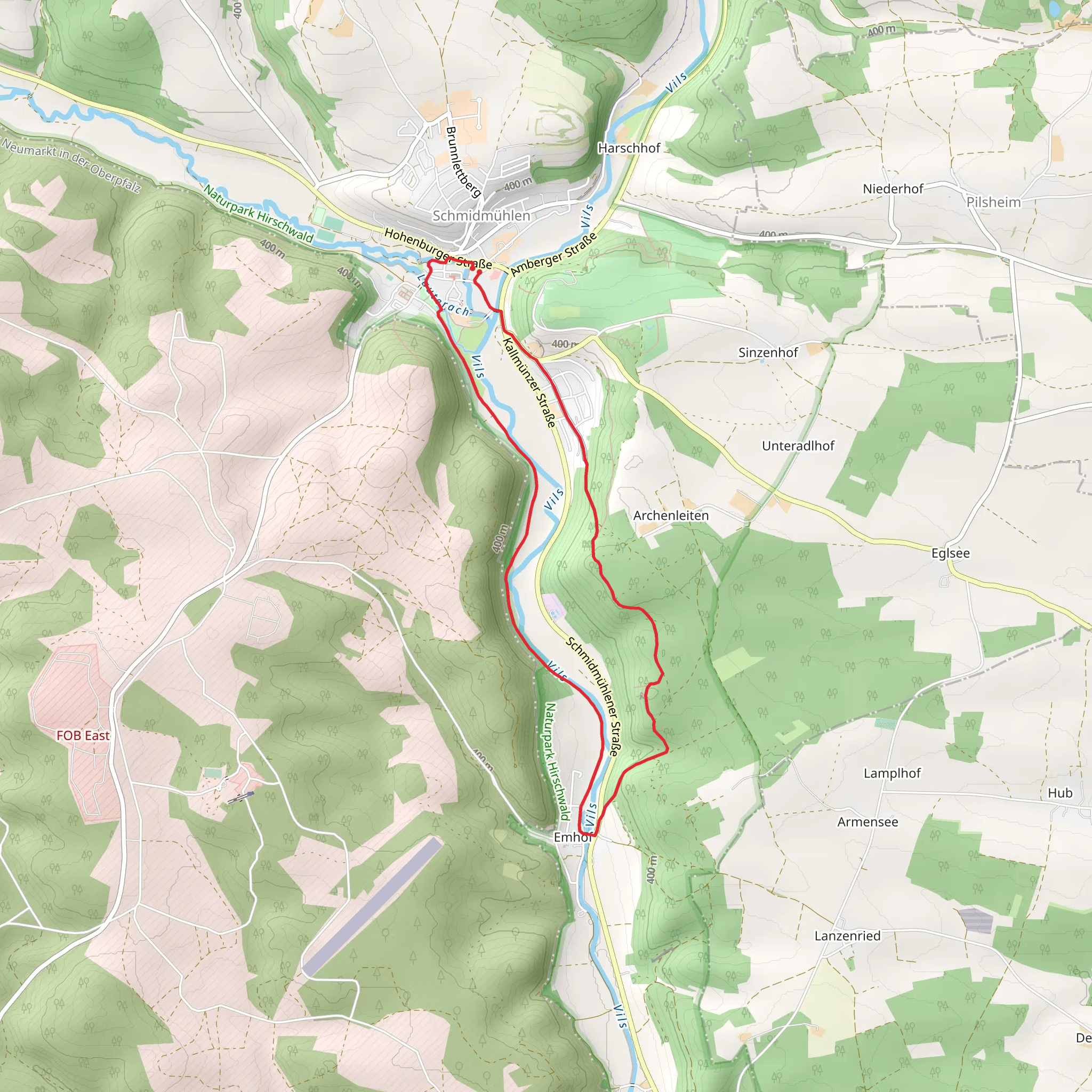Vilstal Wanderweg and Jurasteig Haupt Route mobile static map