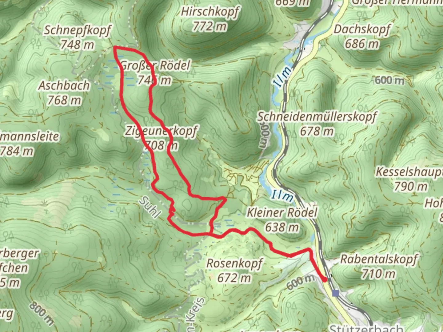 An image depicting the trail Großer Rödel and Zigeunerkopf Loop via Oberer Berggrabenweg and its surrounding area.