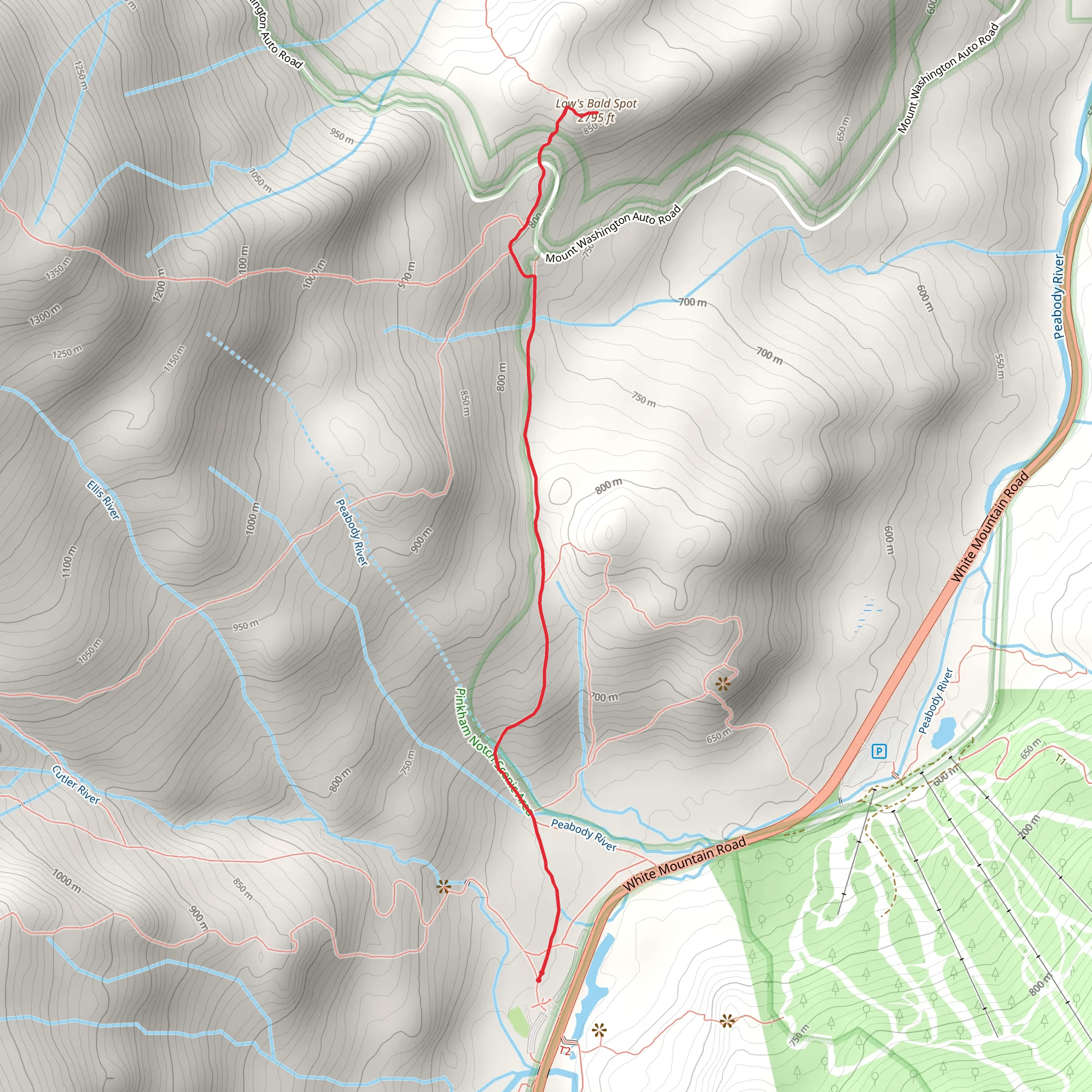 Low's Bald Spot Trail mobile static map