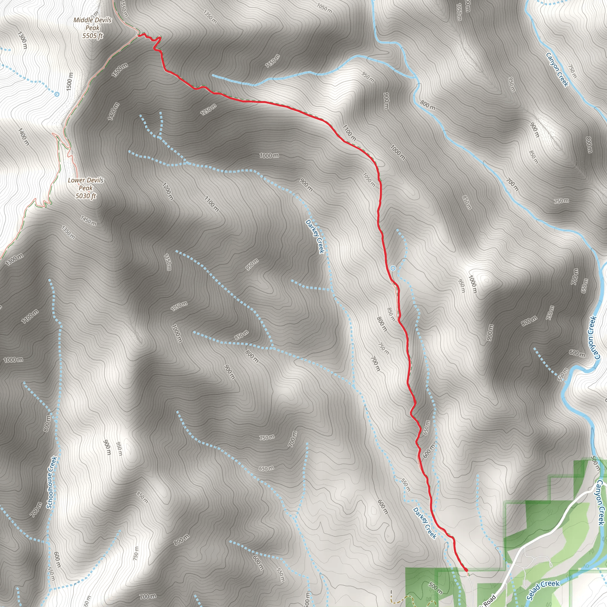 Darkey Creek to Middle Devils Peak Trail mobile static map