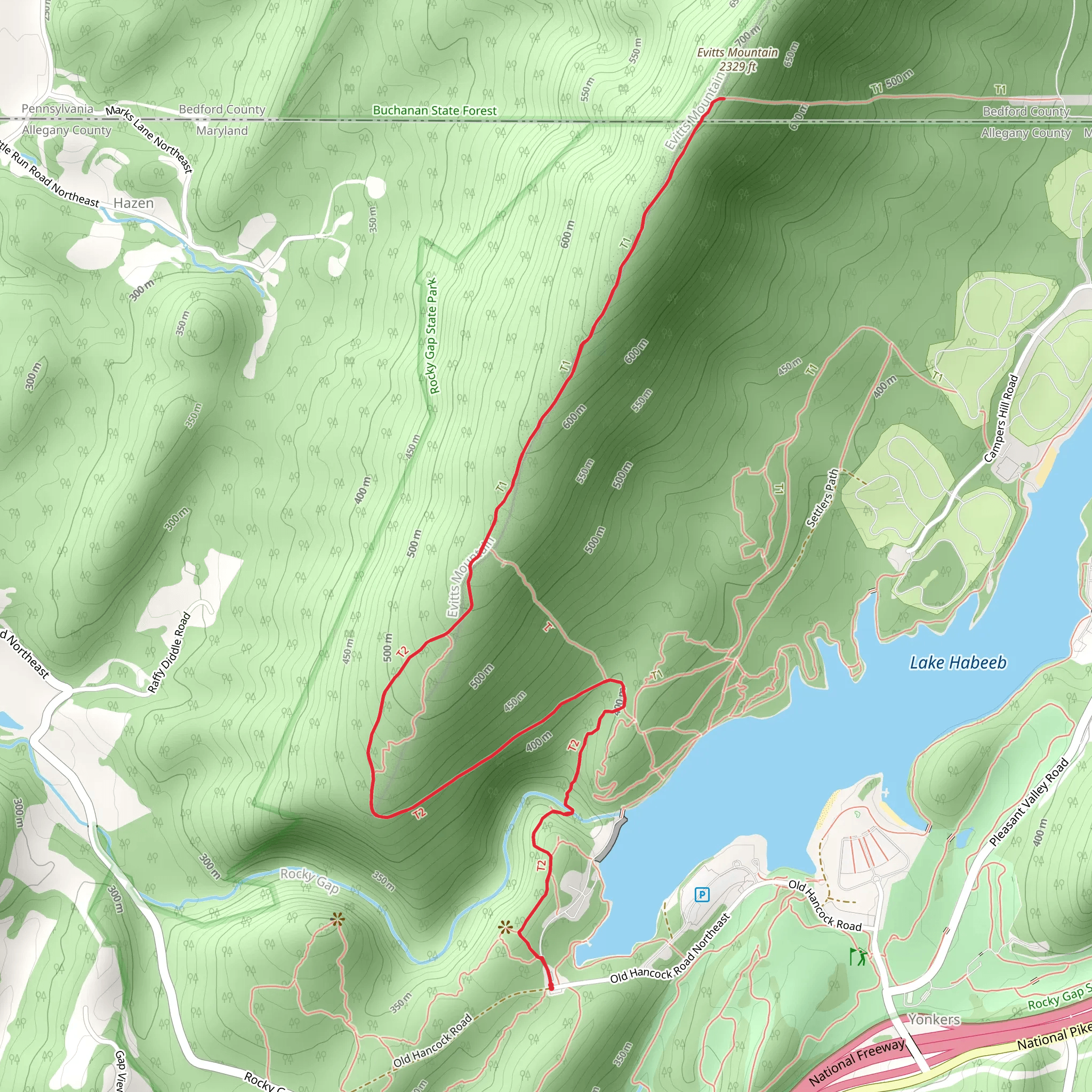 Evitts Mountain via Evitt's Mountain Homesite Trail mobile static map