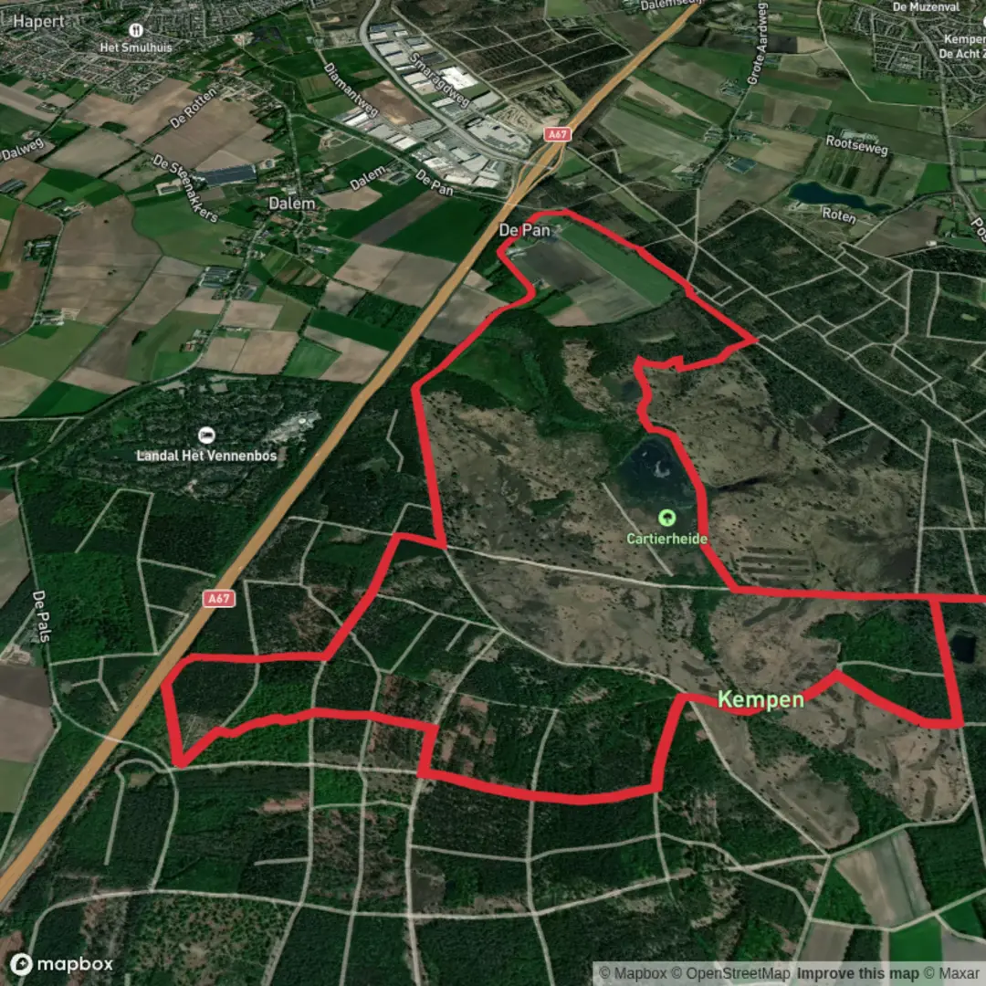 An image depicting the trail Cartierheide, Pannegoor and Landgoed Pals Loop and its surrounding area.