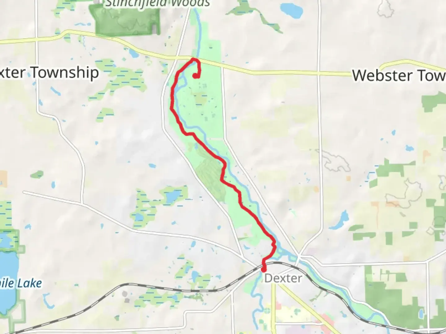 An image depicting the trail Dexter-Hudson Mills Washtenaw B2B Trail Section and its surrounding area.