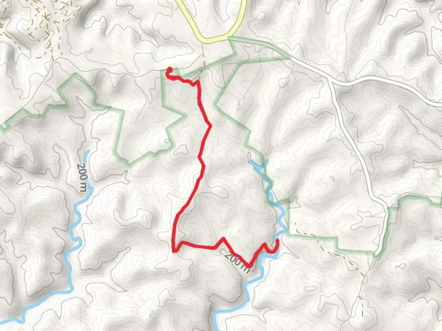 An image depicting the trail Raymer Hollow Campsite via Collie Ridge Trail and its surrounding area.