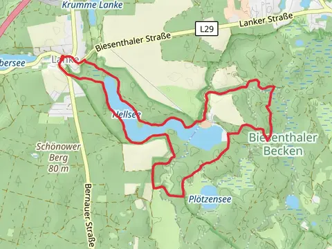 Hellsee via 66 Seen Wanderweg and Roter Balken Bernau - Altenhof