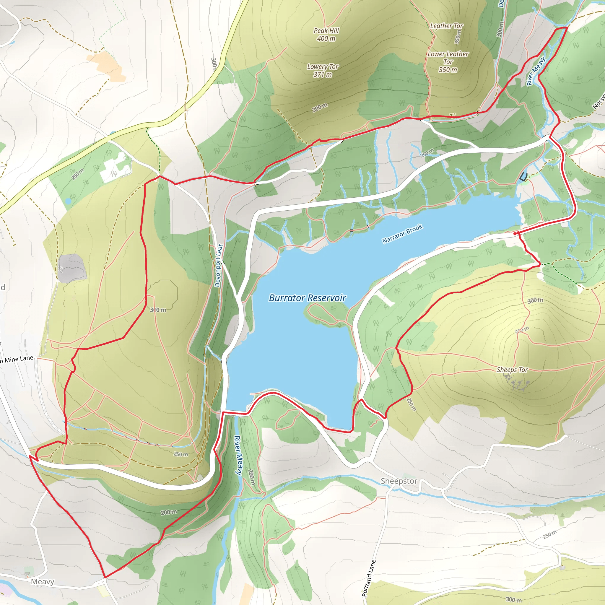 Burrator Reservoir, Leather Tor Bridge Loop mobile static map