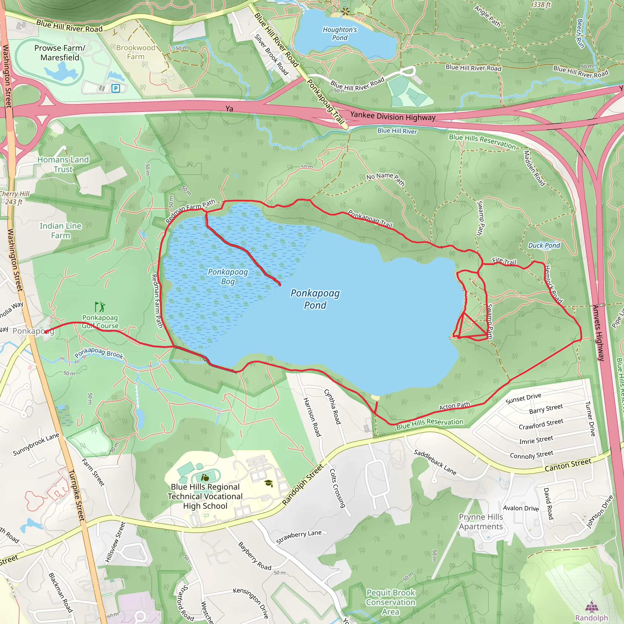 Ponkapoag Pond Loop Trail mobile static map
