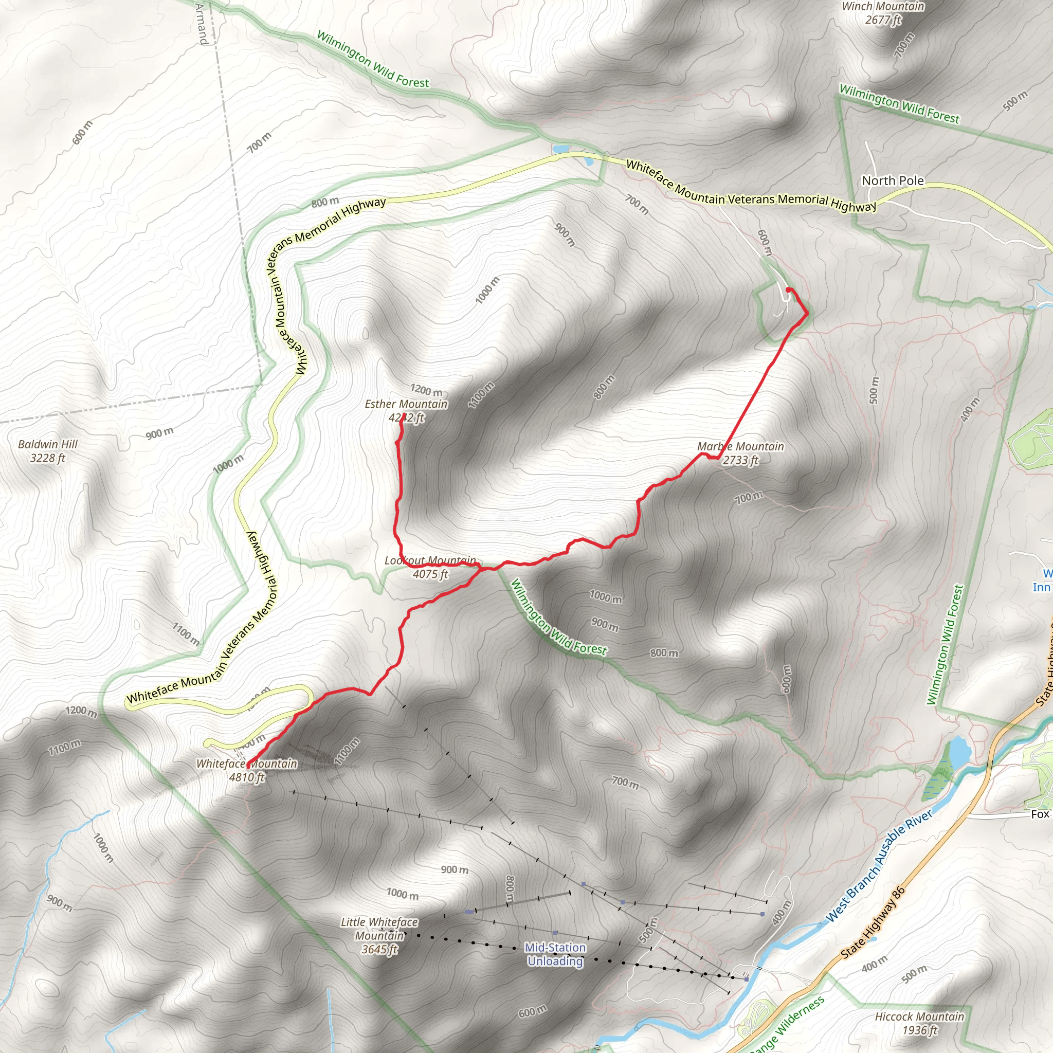 Marble, Esther and Whiteface Mountain Trail mobile static map