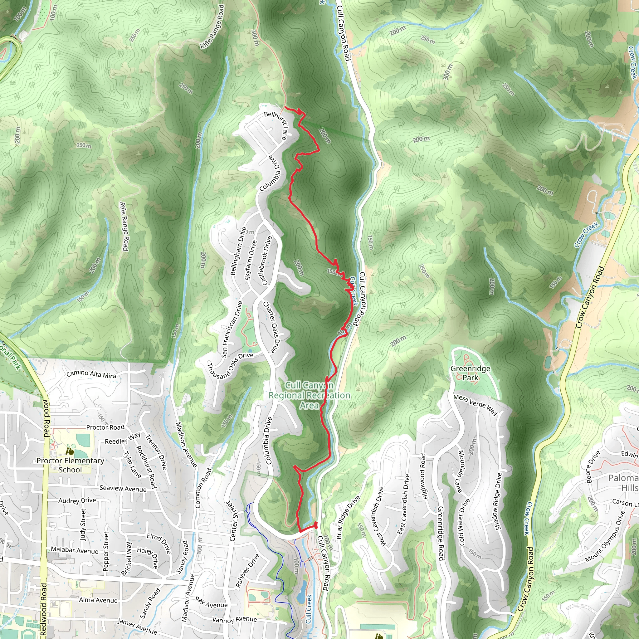 Chabot to Garin Short Trail from Columbia Drive mobile static map