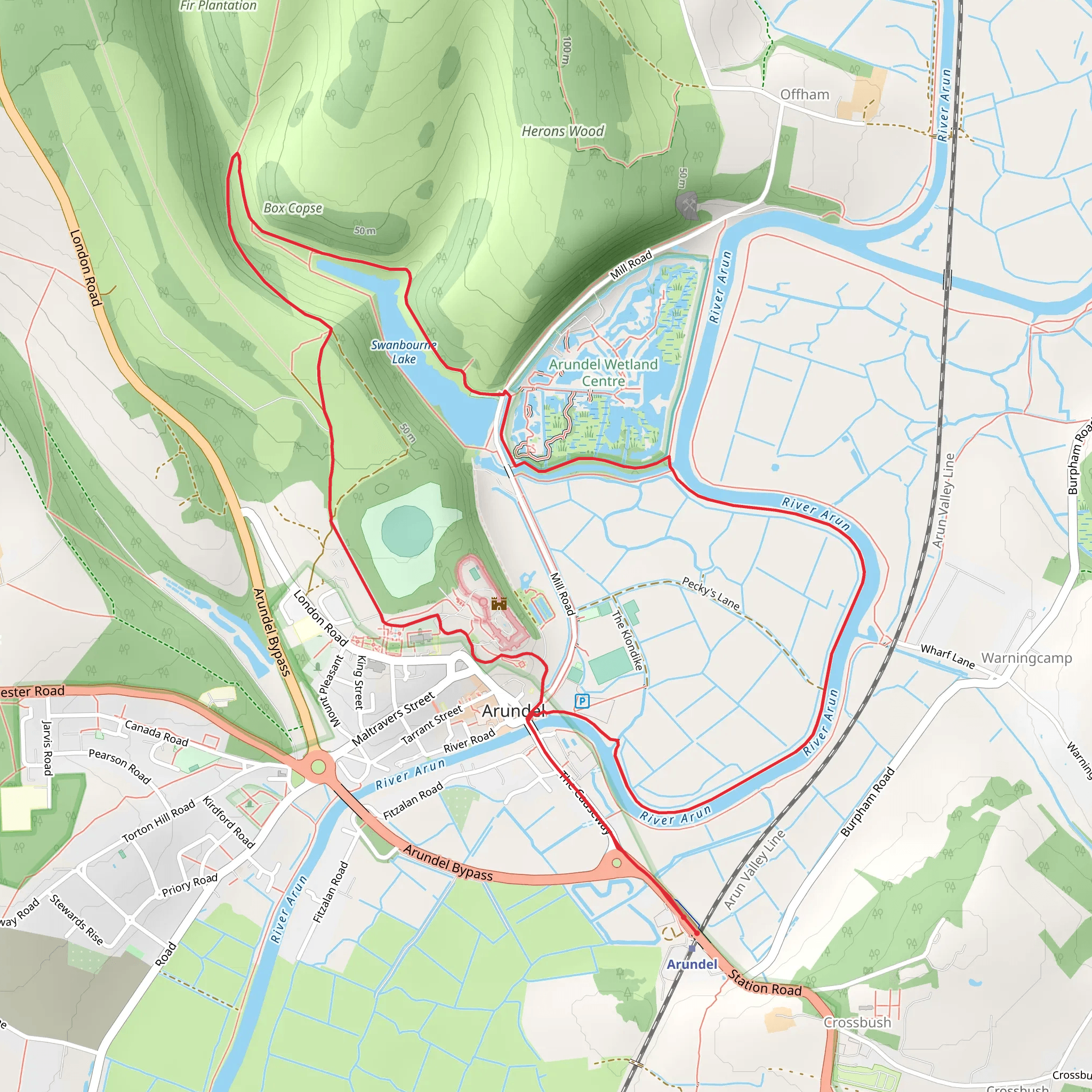 Swanbourne Lake and River Arun Loop mobile static map
