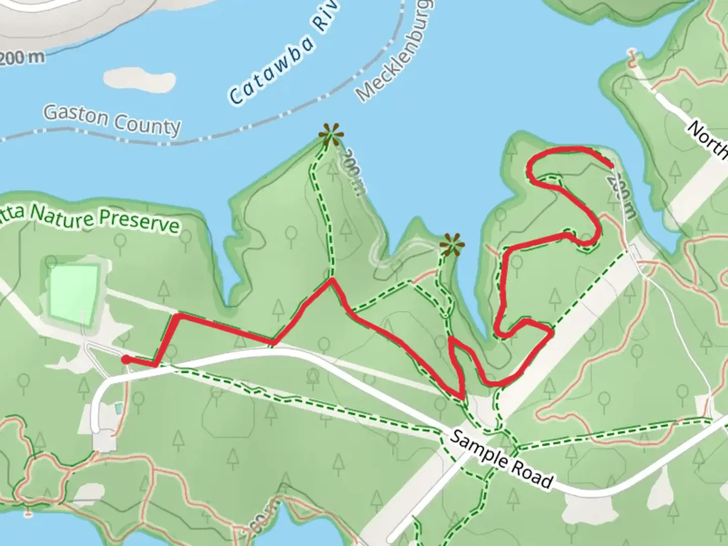 An image depicting the trail Catawba Trail via Connector and its surrounding area.