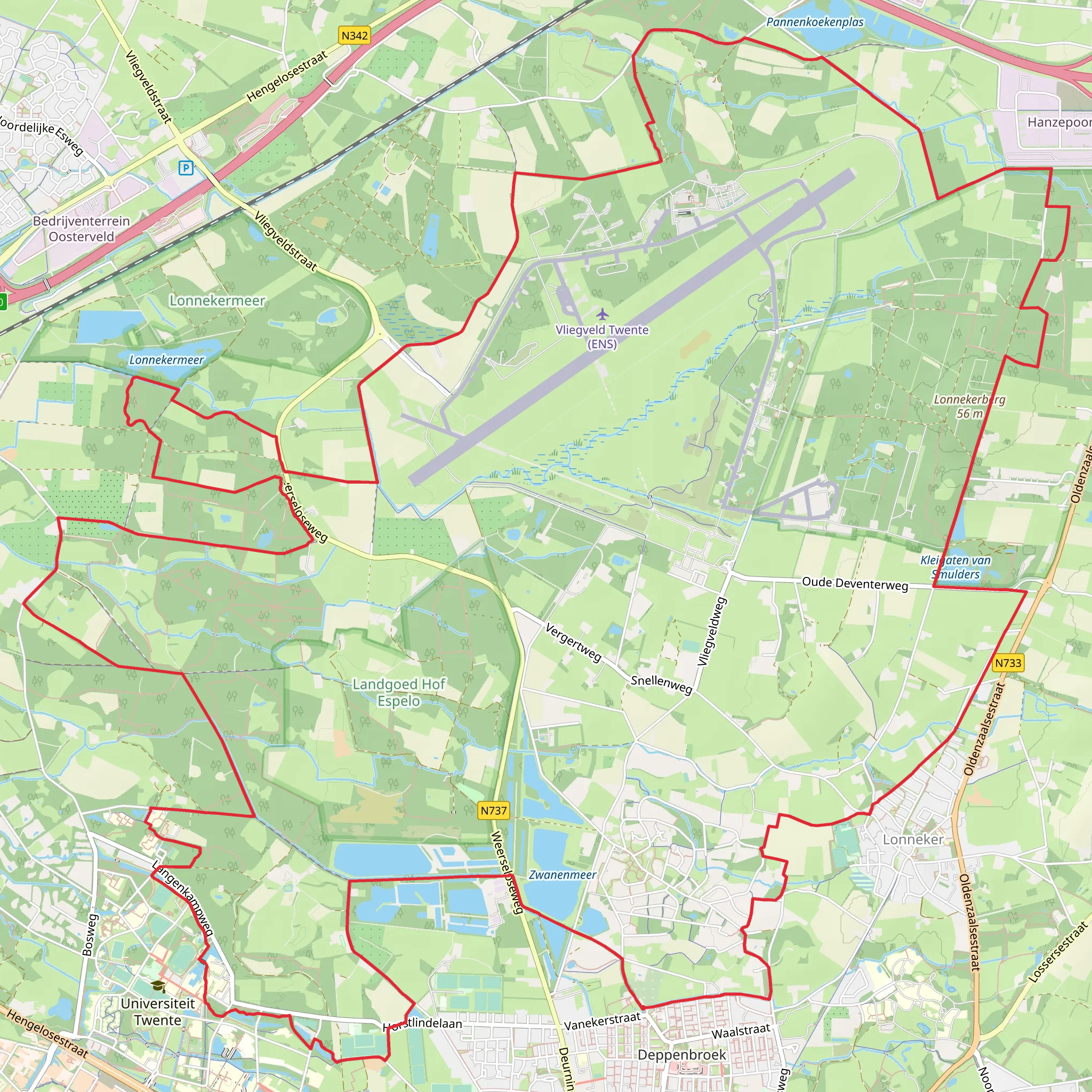 Lonnekerberg and Lonnekermeer via Sniedersveldweg and Witbreuksweg mobile static map