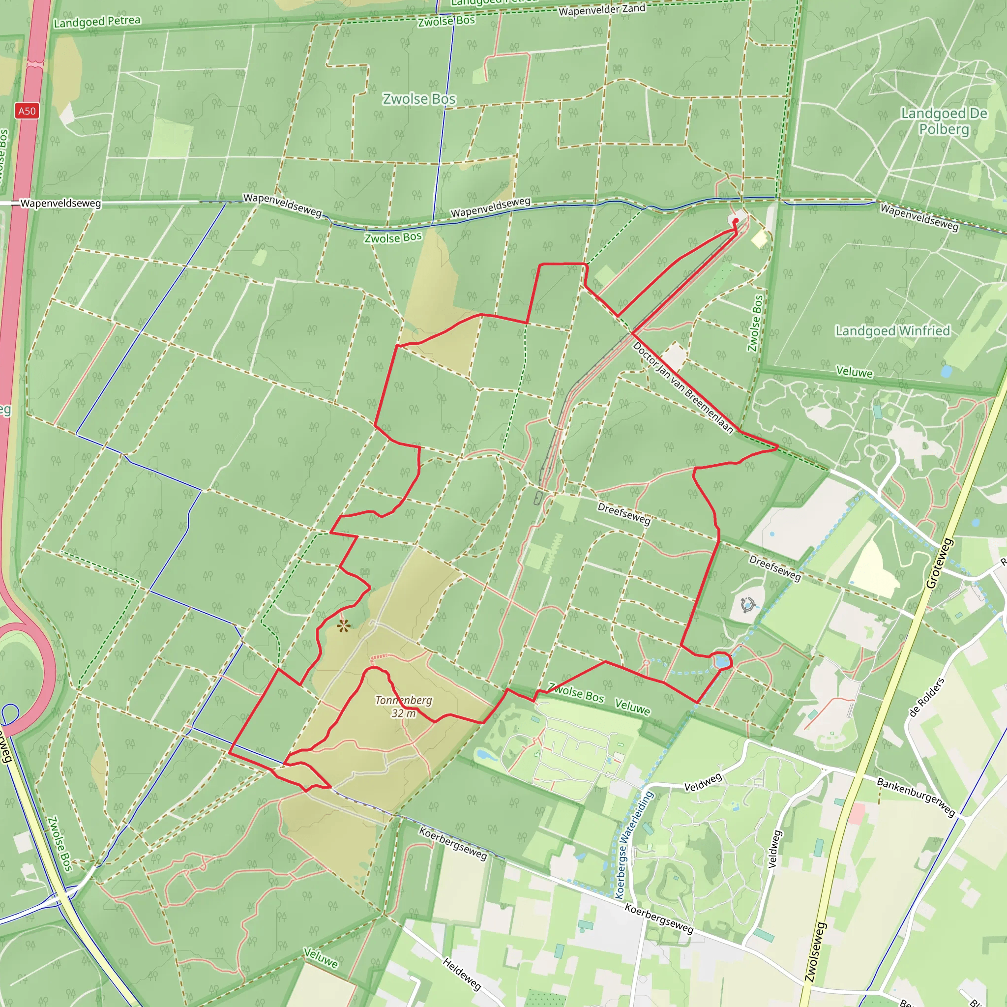 Zwolse Bos, Tonnenberg and Maasbos Loop mobile static map