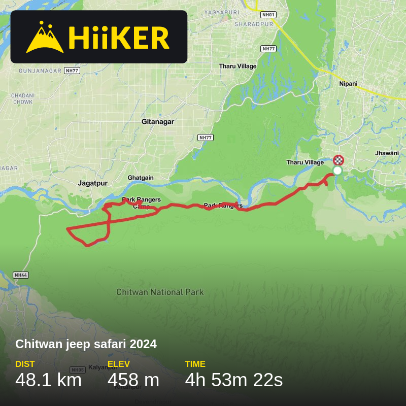 A map preview of the recording Chitwan jeep safari 2024.