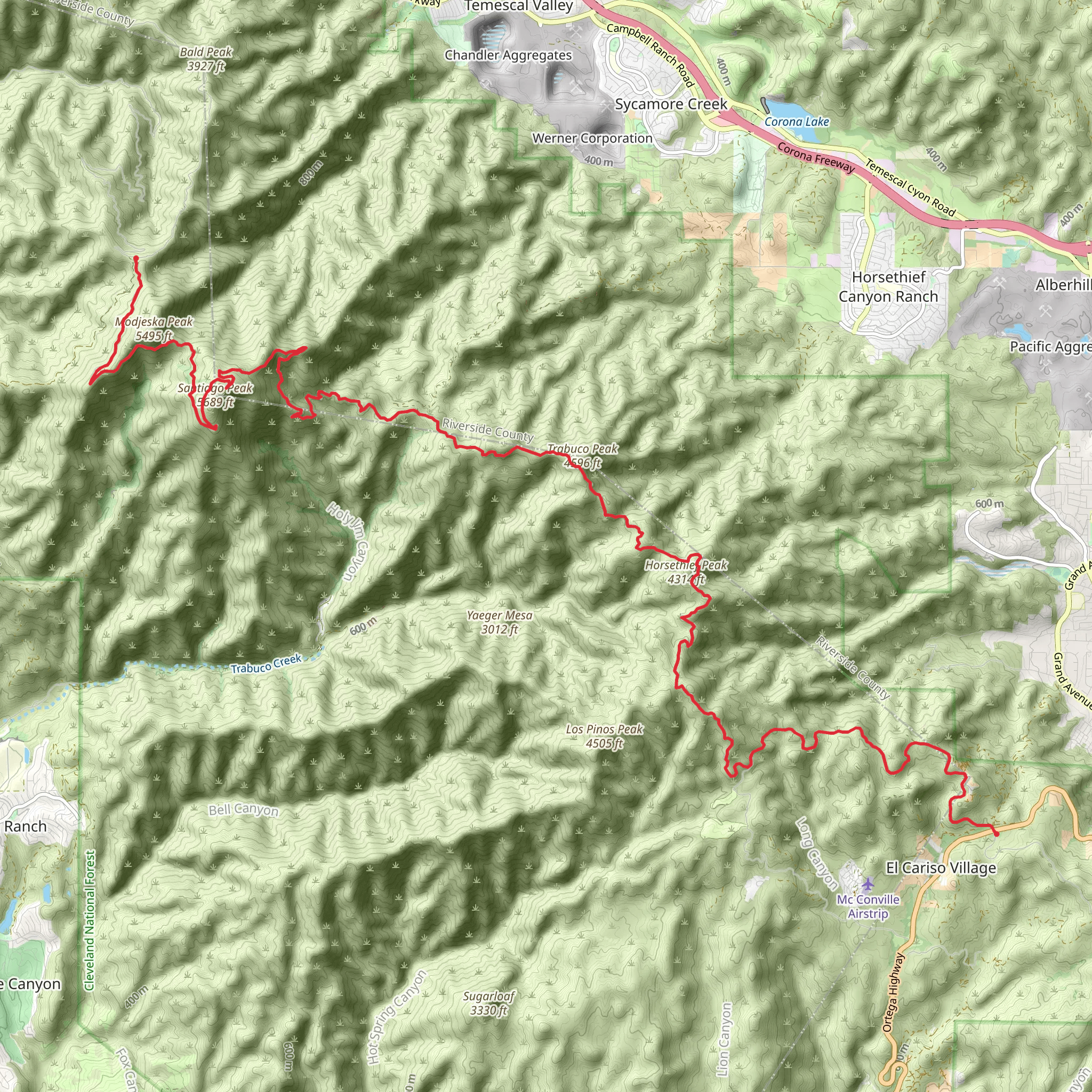 Horsethief, Trabuco, Santiago and Modjeska Peaks mobile static map