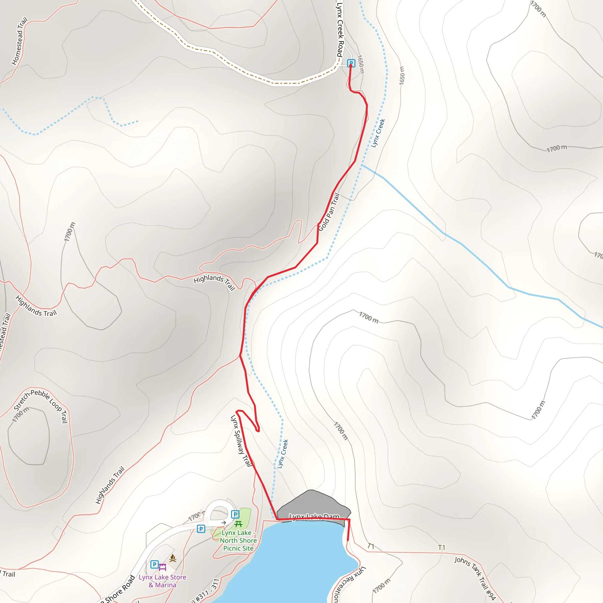 Lynx Lake via Highlands Trail mobile static map