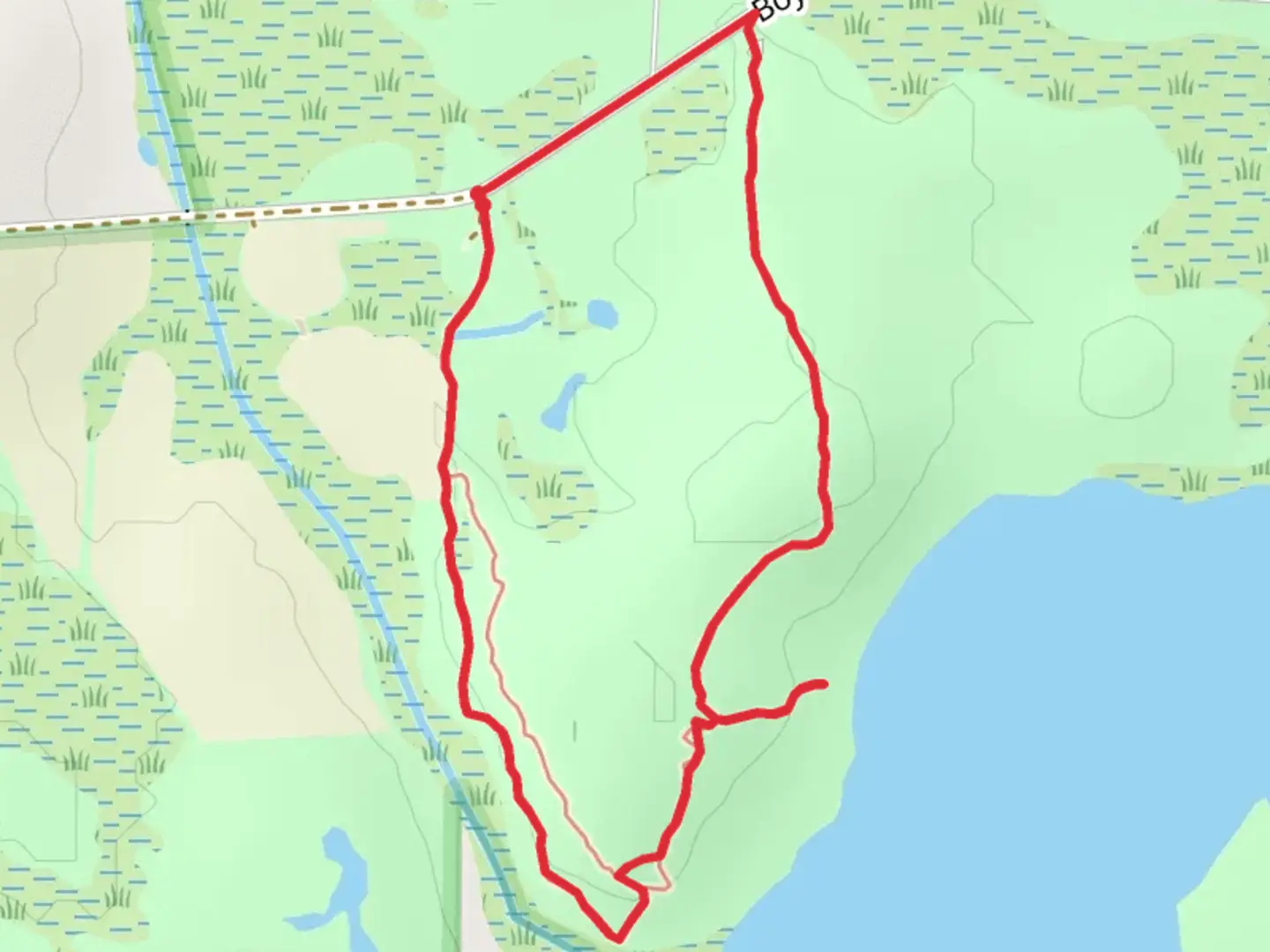 An image depicting the trail South Lake West Loop and its surrounding area.