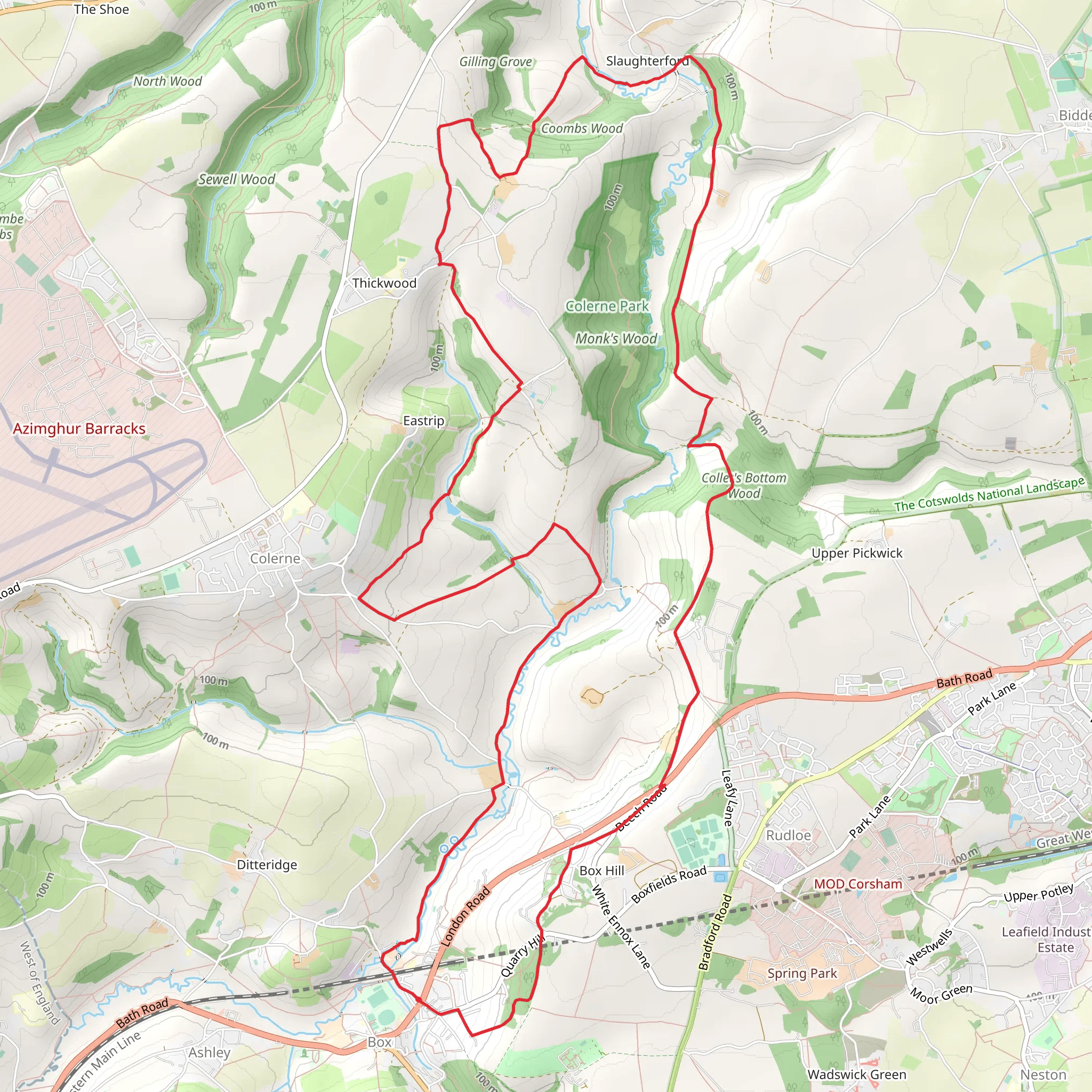 Box, Slaughterford and Colerne (27) mobile static map