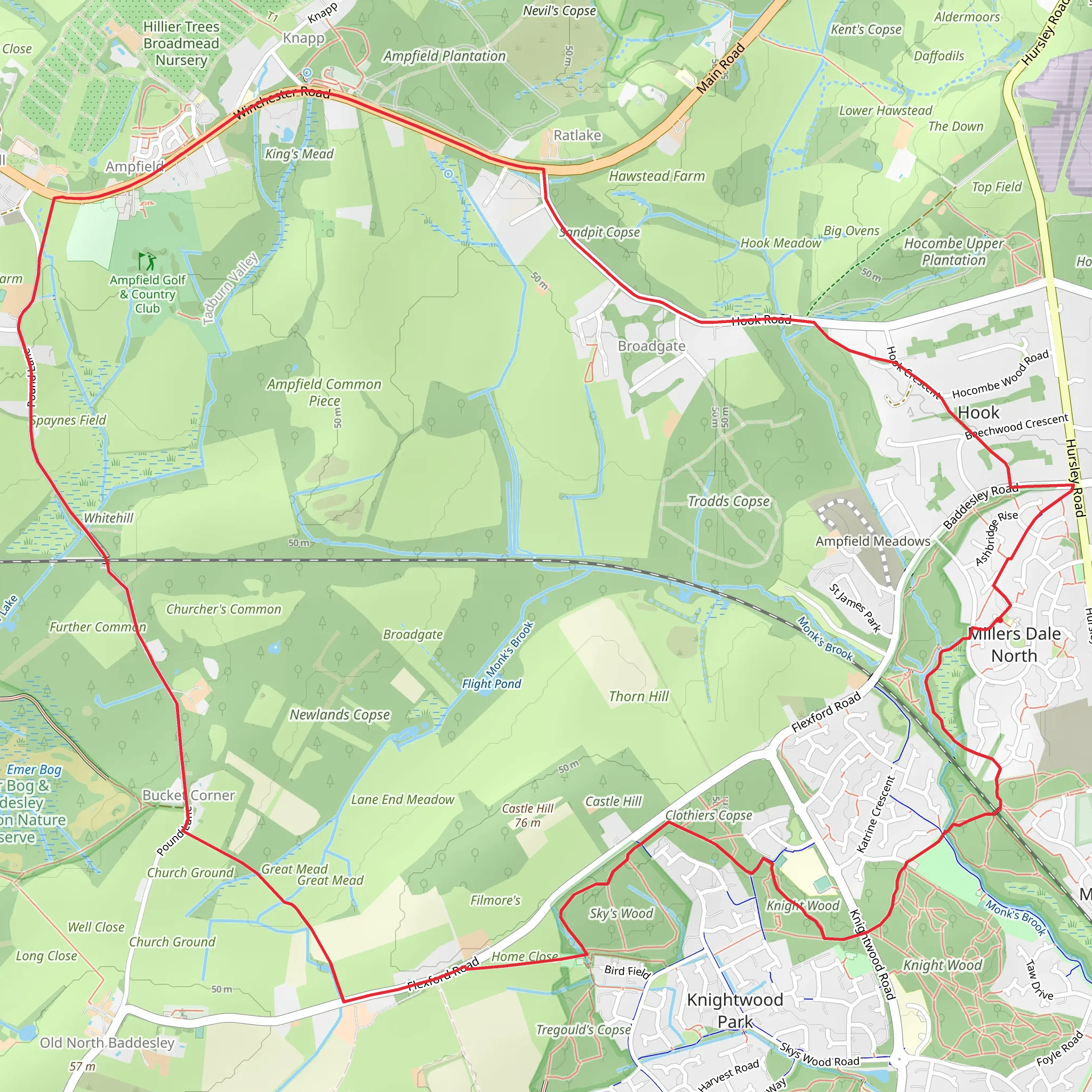 Bucket Corner and Ampfield Loop mobile static map