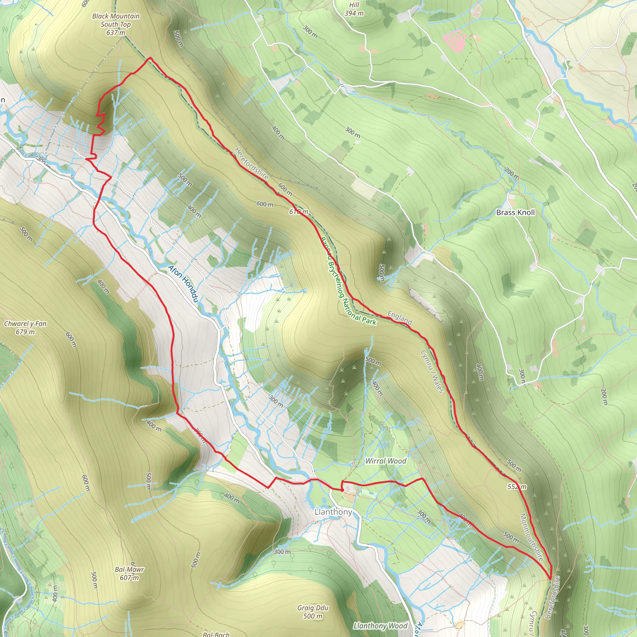 The Hatterall Ridge from Llanthony Priory mobile static map