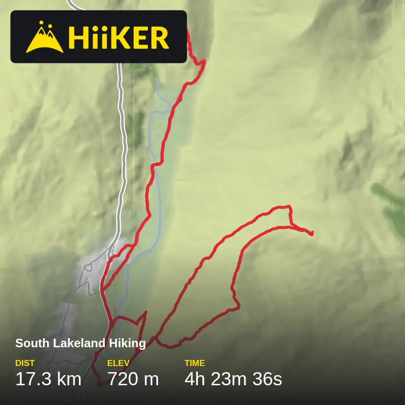 A map preview of the recording South Lakeland Hiking.