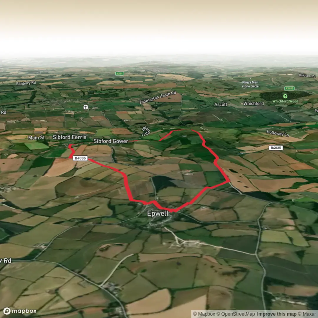 An image depicting the trail Sibford Heath and Sibford Gower Loop and its surrounding area.