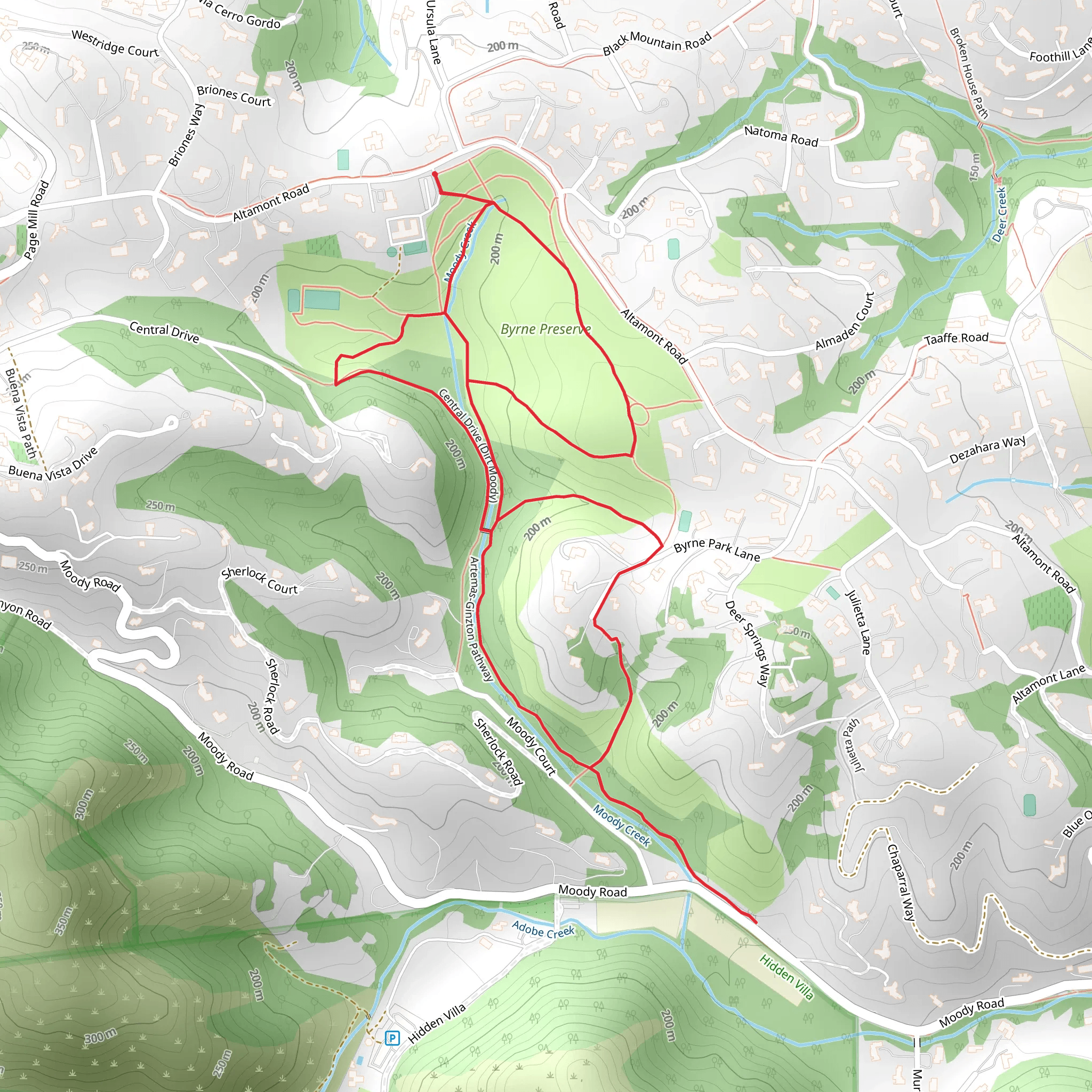 Dirt moody and Artemis Ginzton Pathway Loop mobile static map