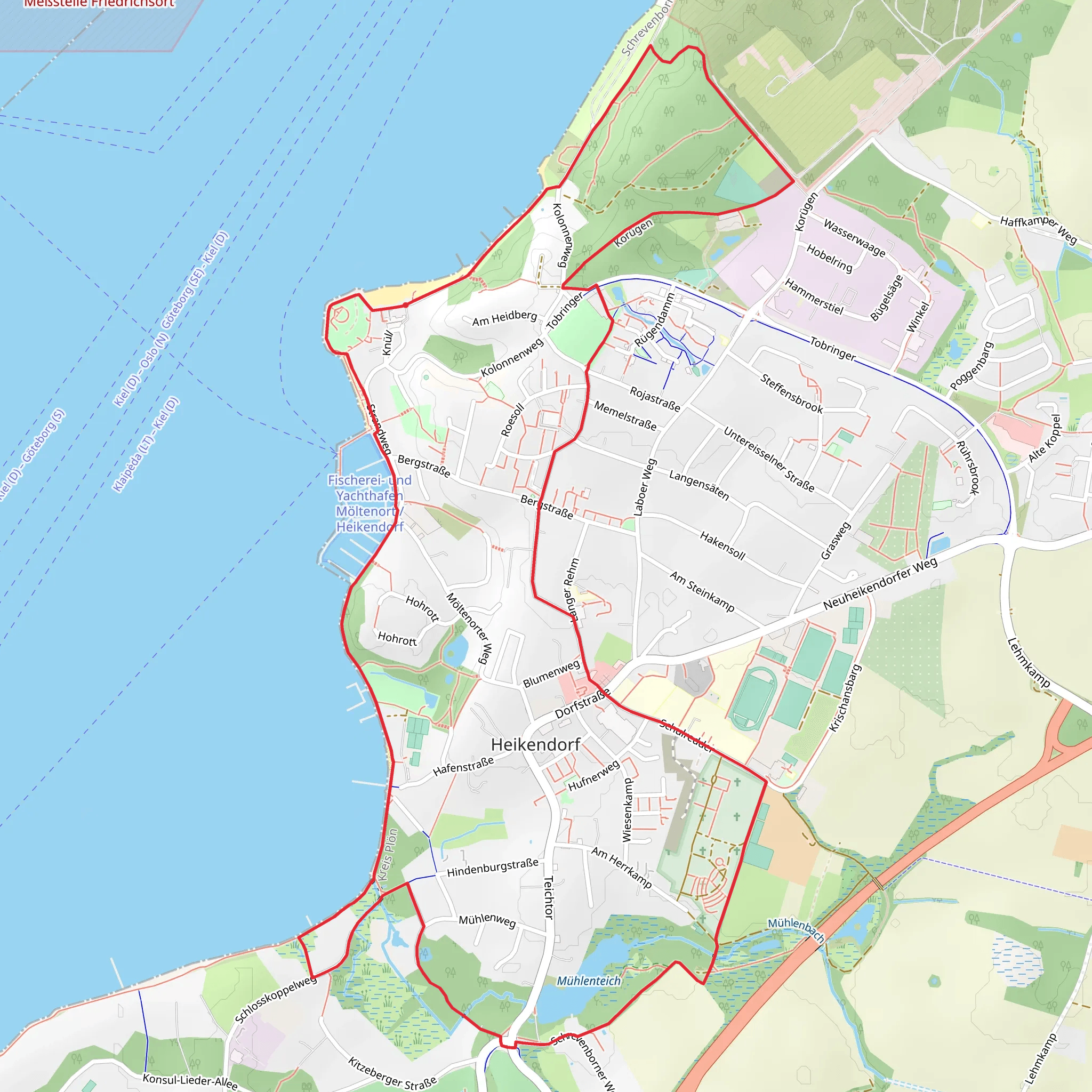 Foerdewanderweg and Heikendorfer Wasserweg mobile static map
