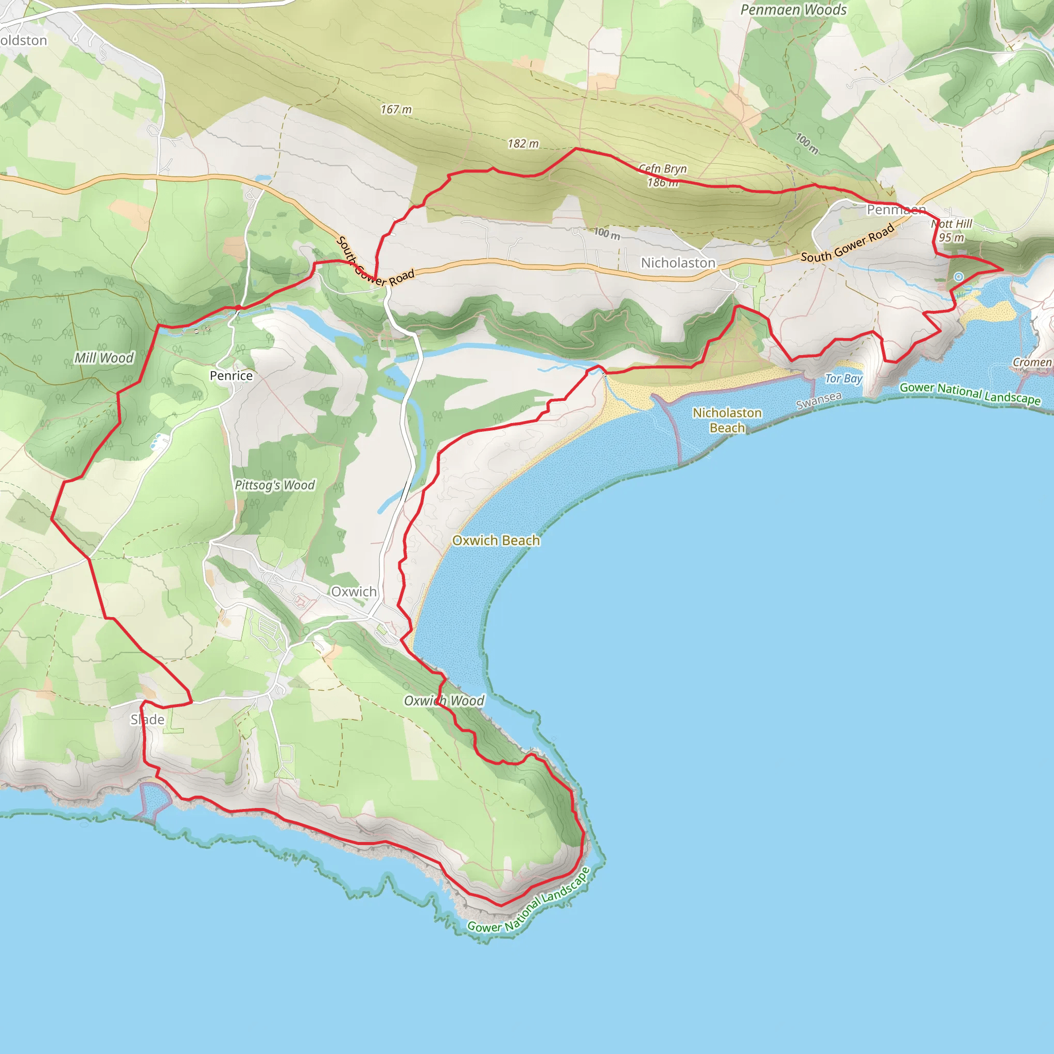 Penrice Castle, Cefn Bryn, Three Cliffs Bay and Oxwich NNR (11) mobile static map
