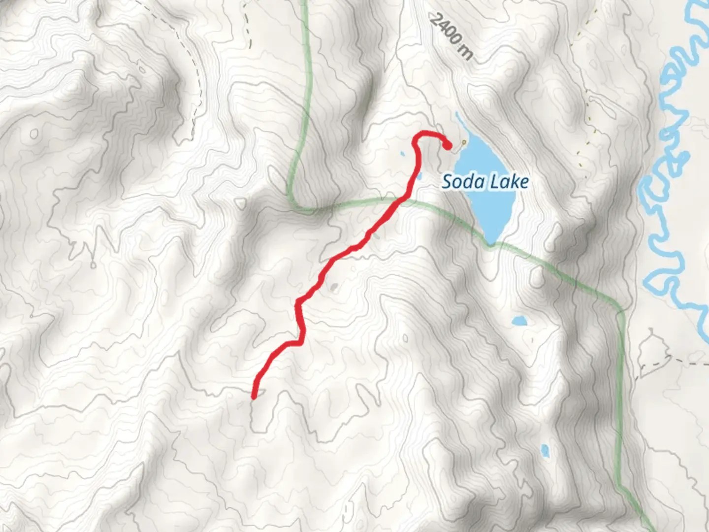 An image depicting the trail Soda Creek Trail Out and Back and its surrounding area.