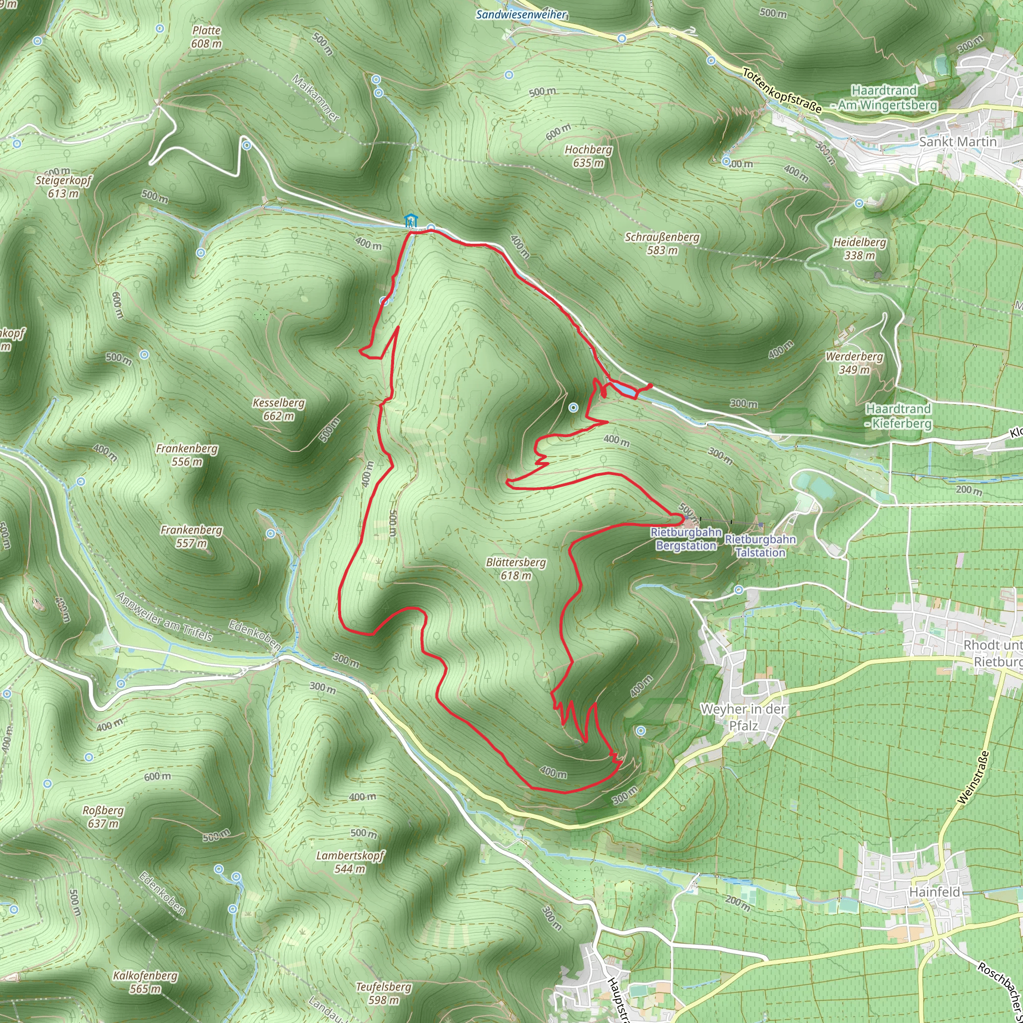Hilschweiher, Rietburg and Hilschwasserfalle Loop mobile static map