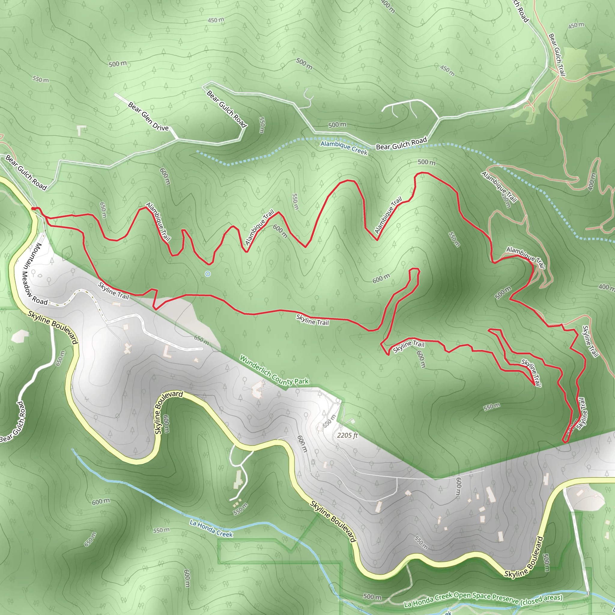 Skyline and Alambique Loop Trail mobile static map