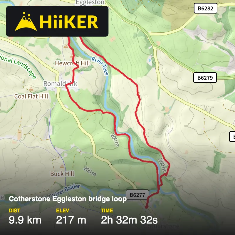 A map preview of the recording Cotherstone Eggleston bridge loop.
