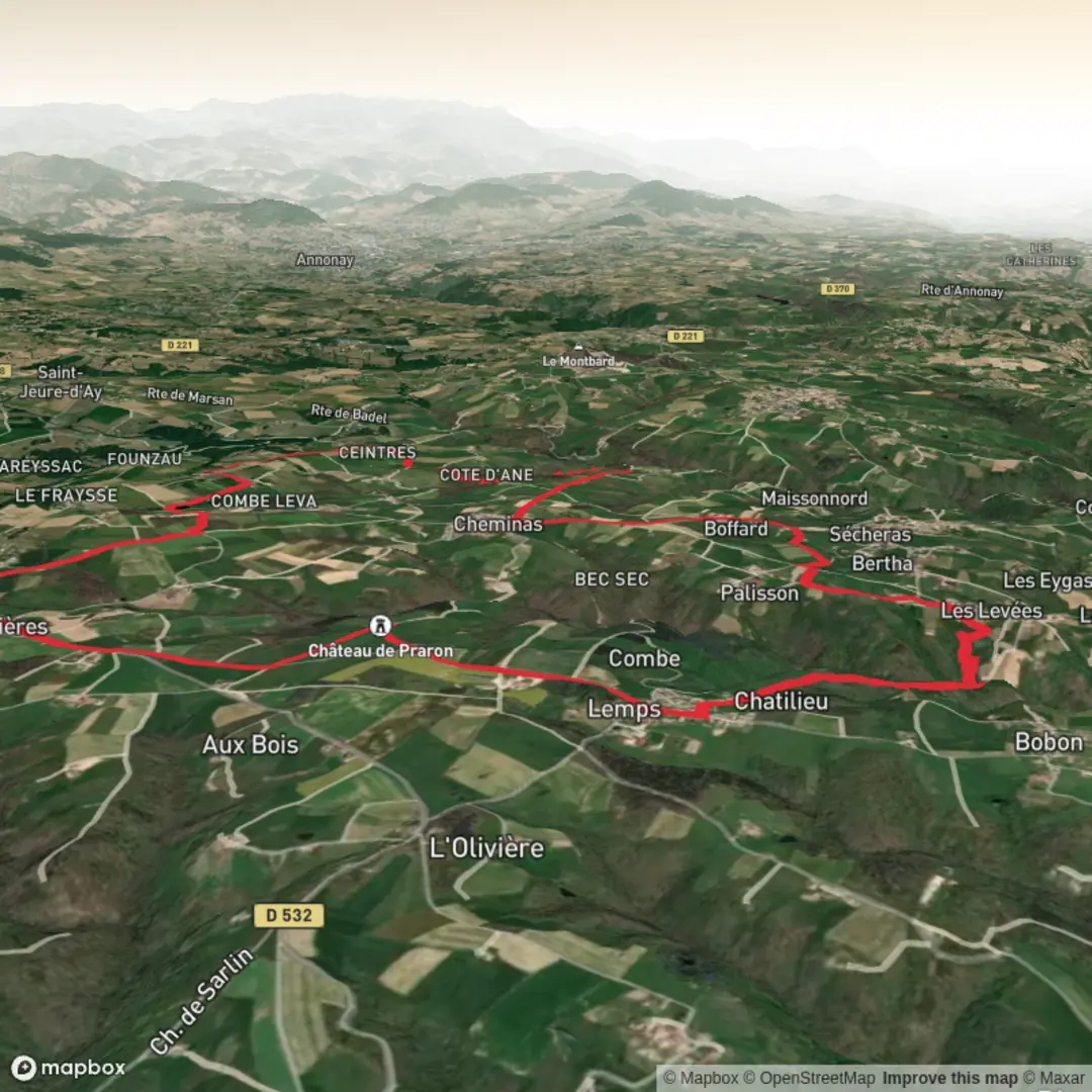 An image depicting the trail Secheras - Lemps - Cremoliere - Cheminas Loop and its surrounding area.