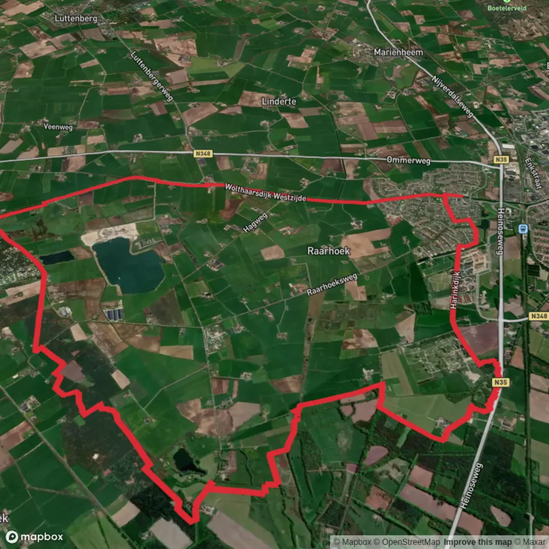 An image depicting the trail Overijsselsch Kanaal via Sallandpad and Wooldbroekpad and its surrounding area.