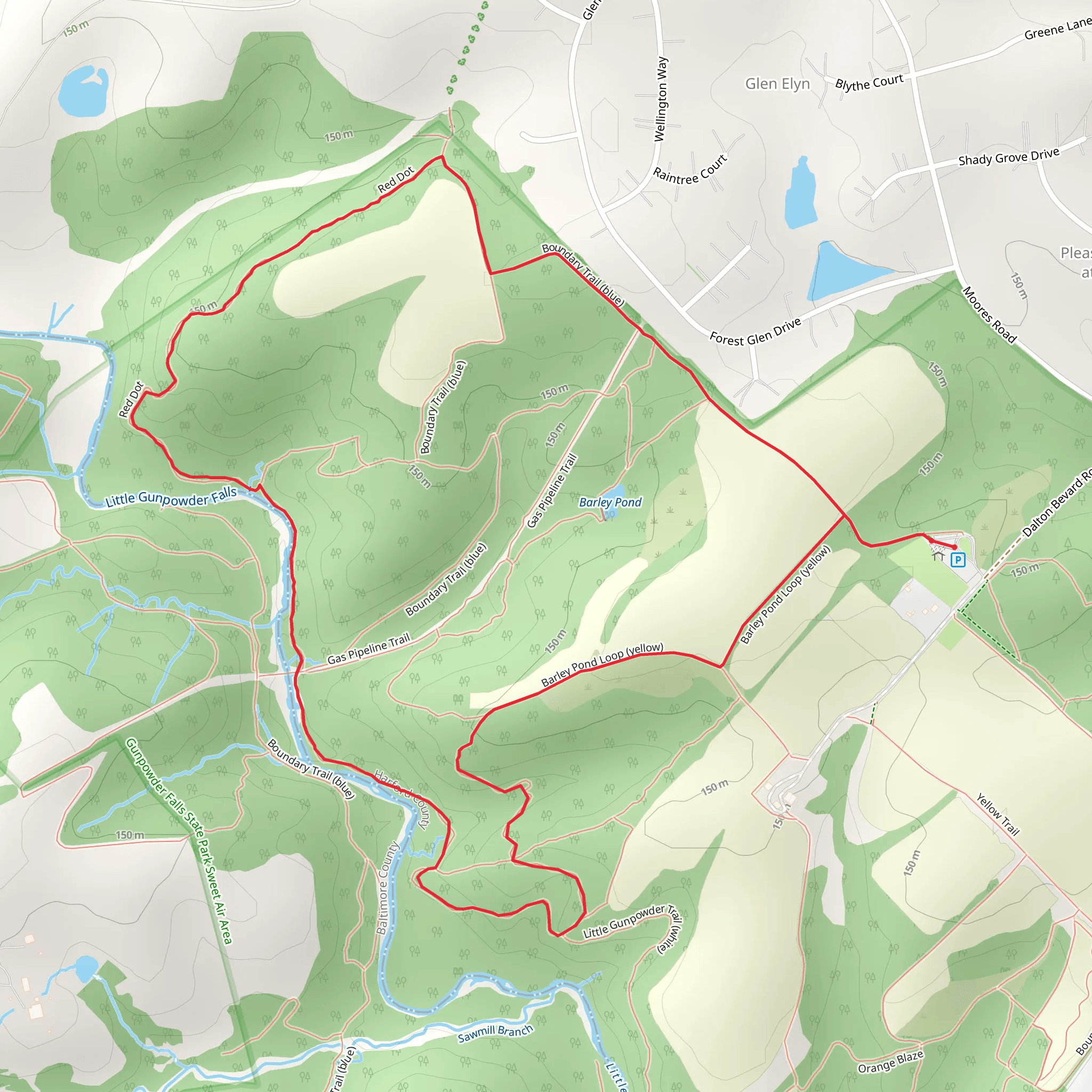 Barley Pond - Yellow and Boundary Trail Blue Loop mobile static map