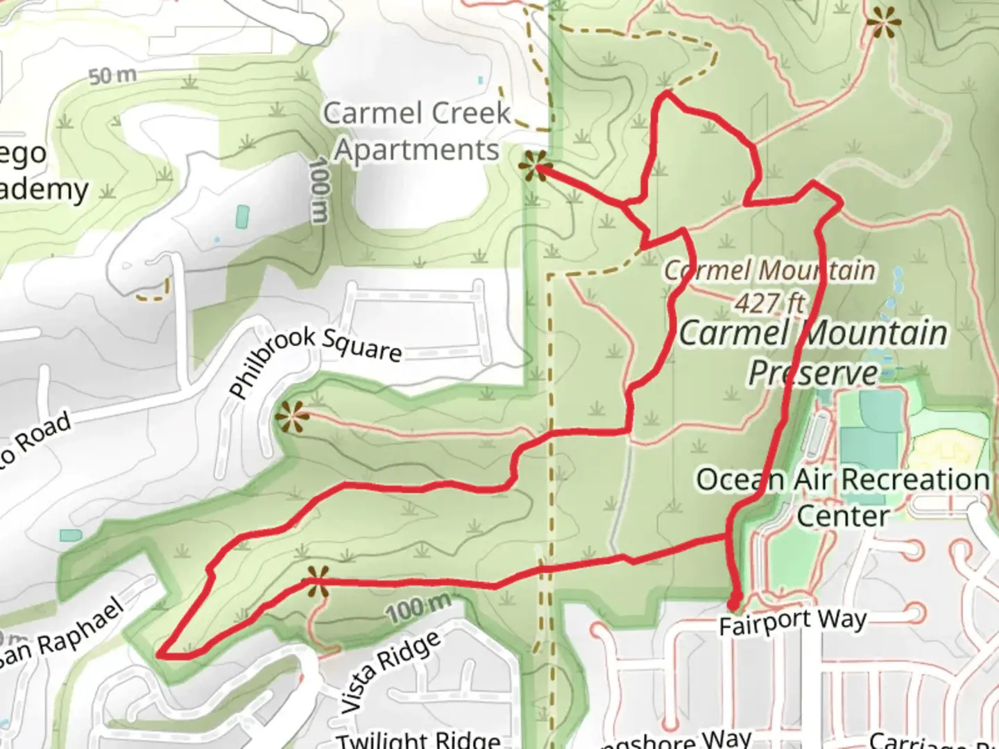 An image depicting the trail Carmel Mountain Preserve Loop and its surrounding area.