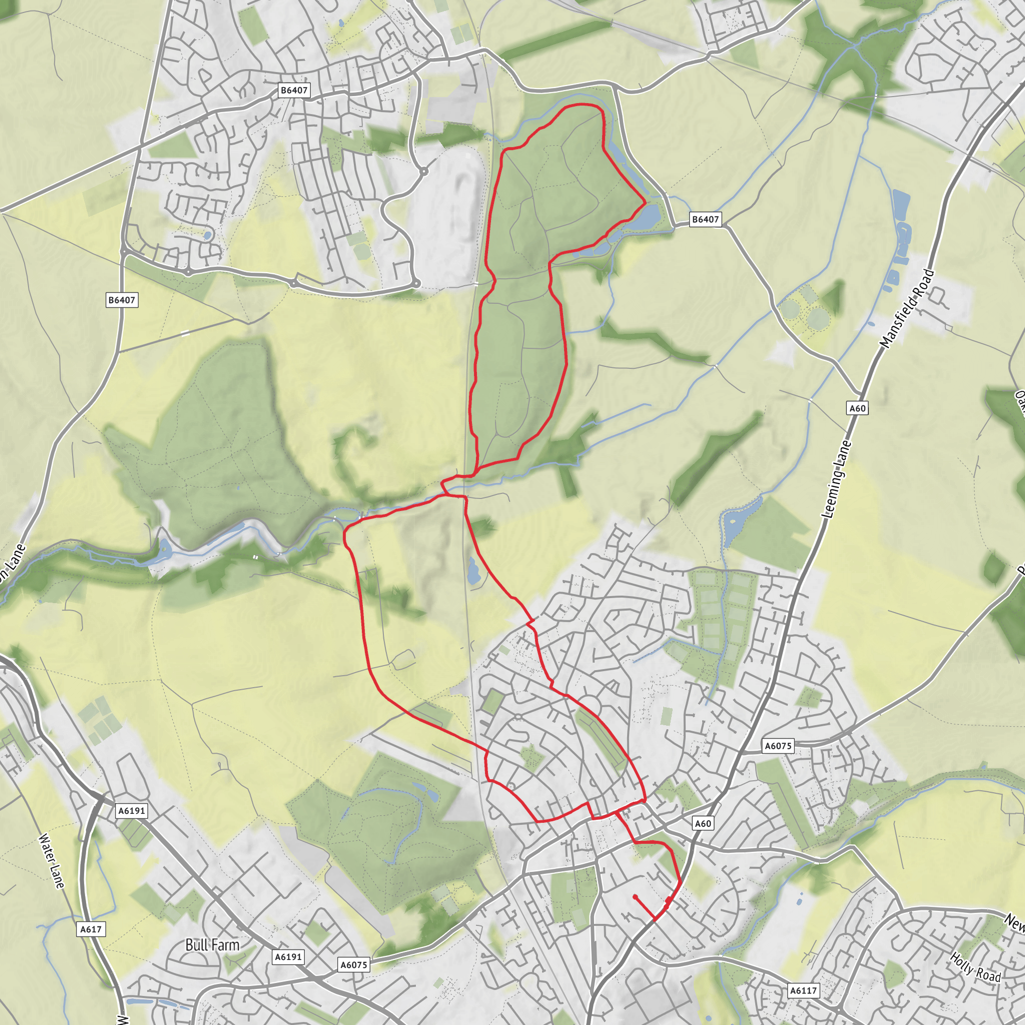 Hike from Mansfield Woodhouse to Sshirebrook Woods and Back mobile static map