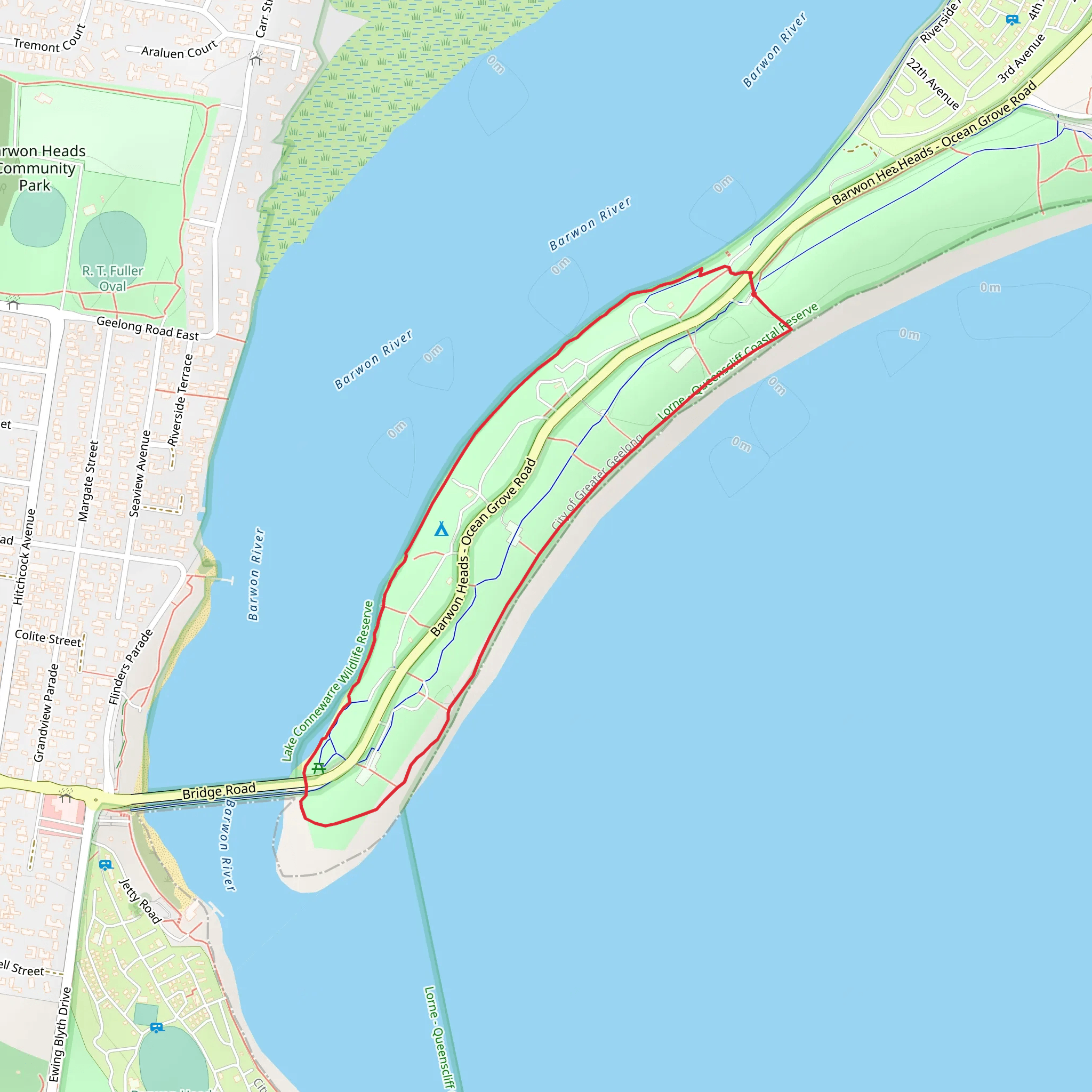 Ocean Grove Beach to River Loop Walk mobile static map